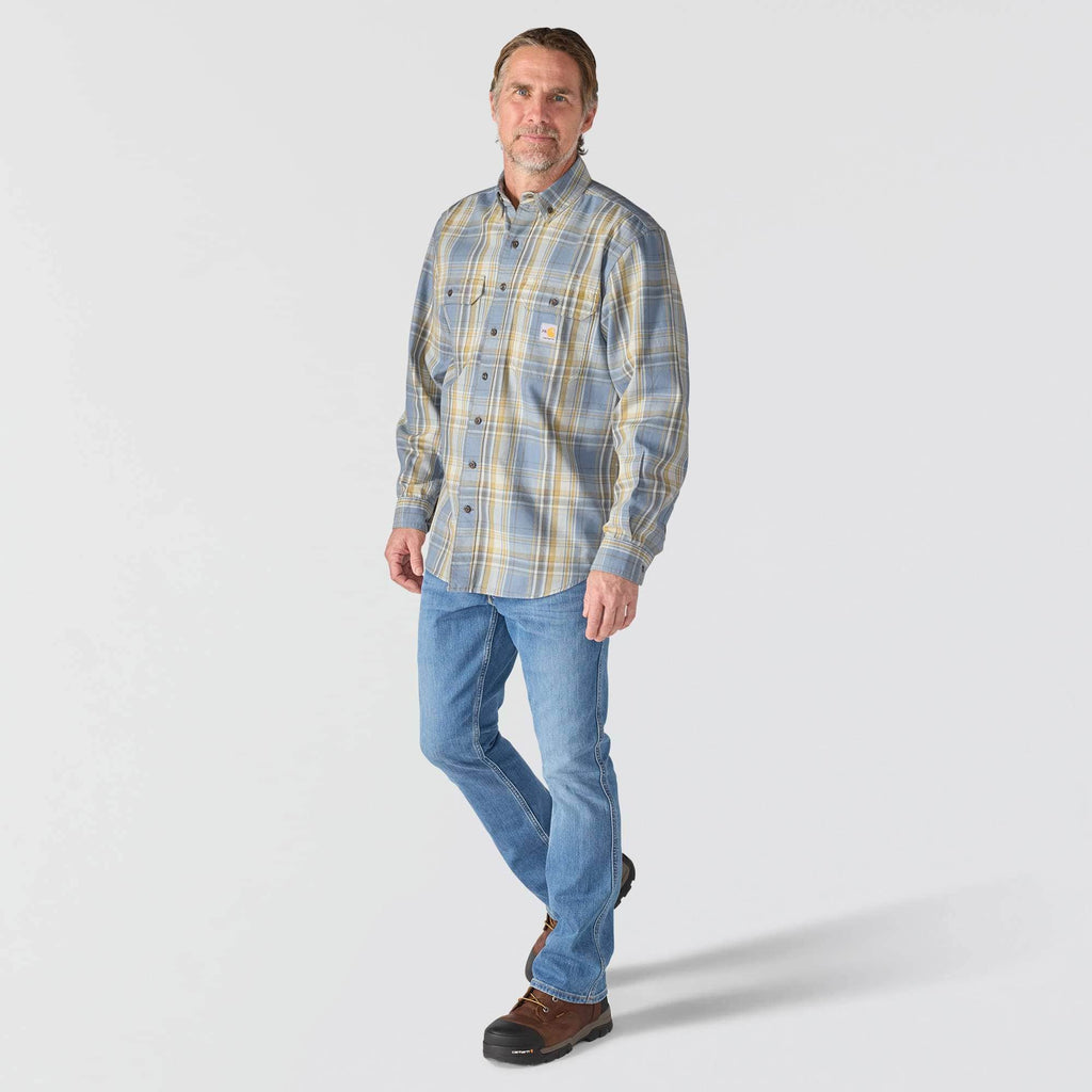 Men's fr loose fit long sleeve twill plaid shirt - flame resistant shirts 