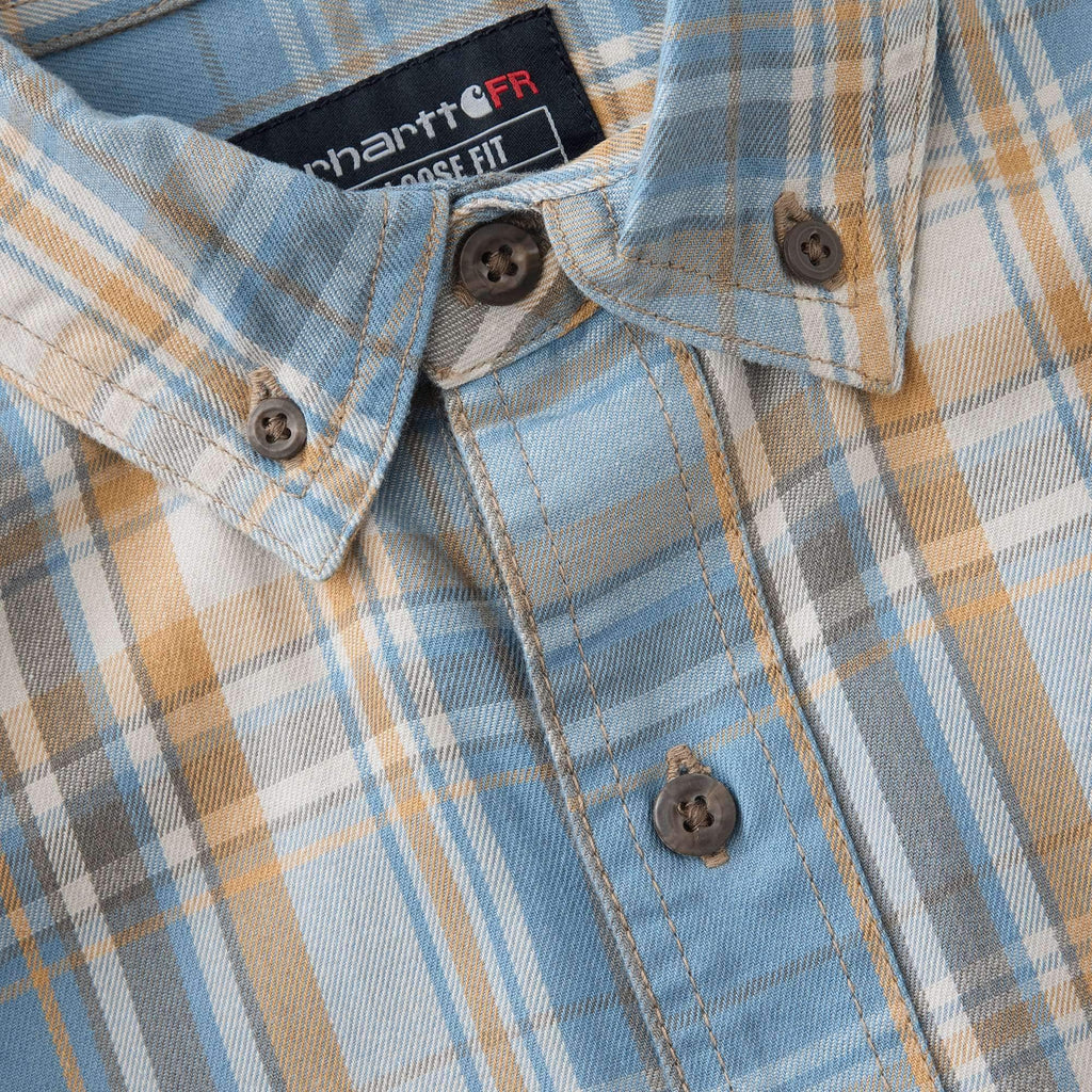 Men's fr loose fit long sleeve twill plaid shirt - flame resistant shirts 