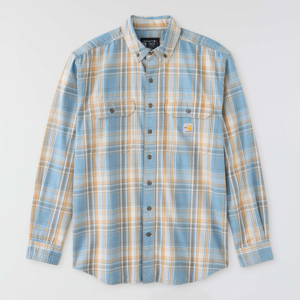 Men's fr loose fit long sleeve twill plaid shirt - flame resistant shirts 