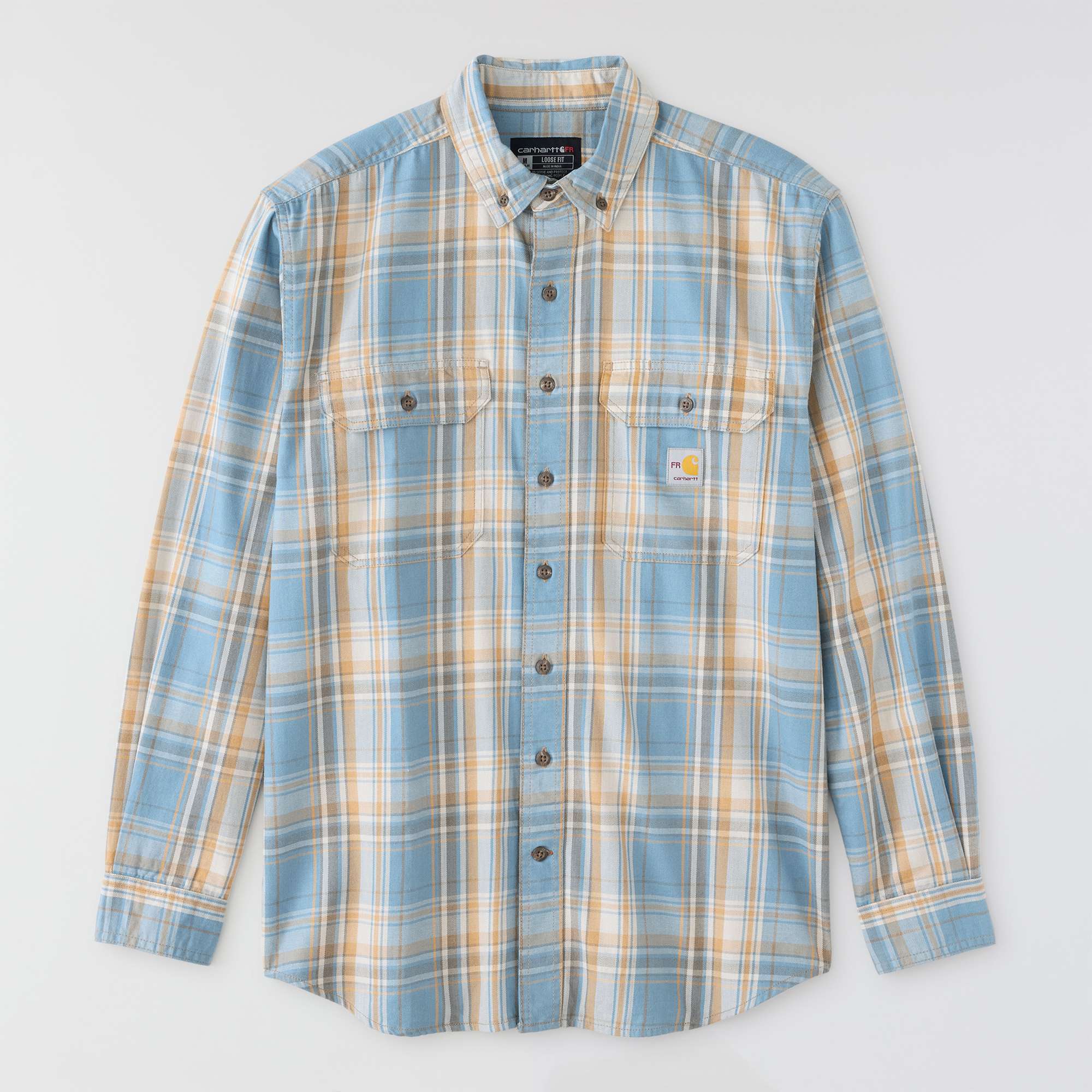 Men's fr loose fit long sleeve twill plaid shirt - flame resistant shirts 