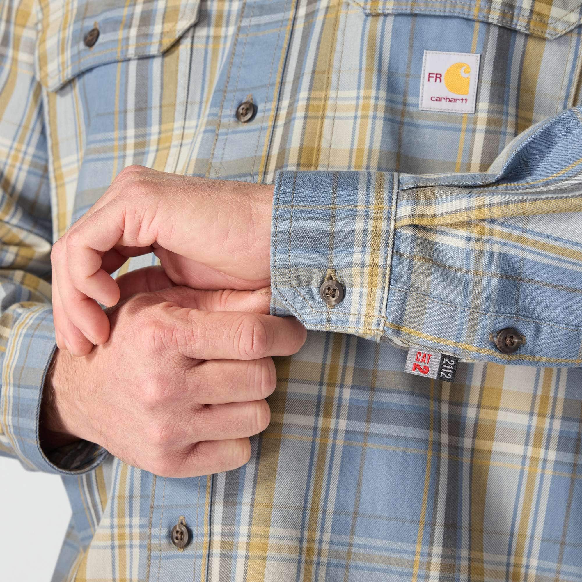 Men's fr loose fit long sleeve twill plaid shirt - flame resistant shirts 
