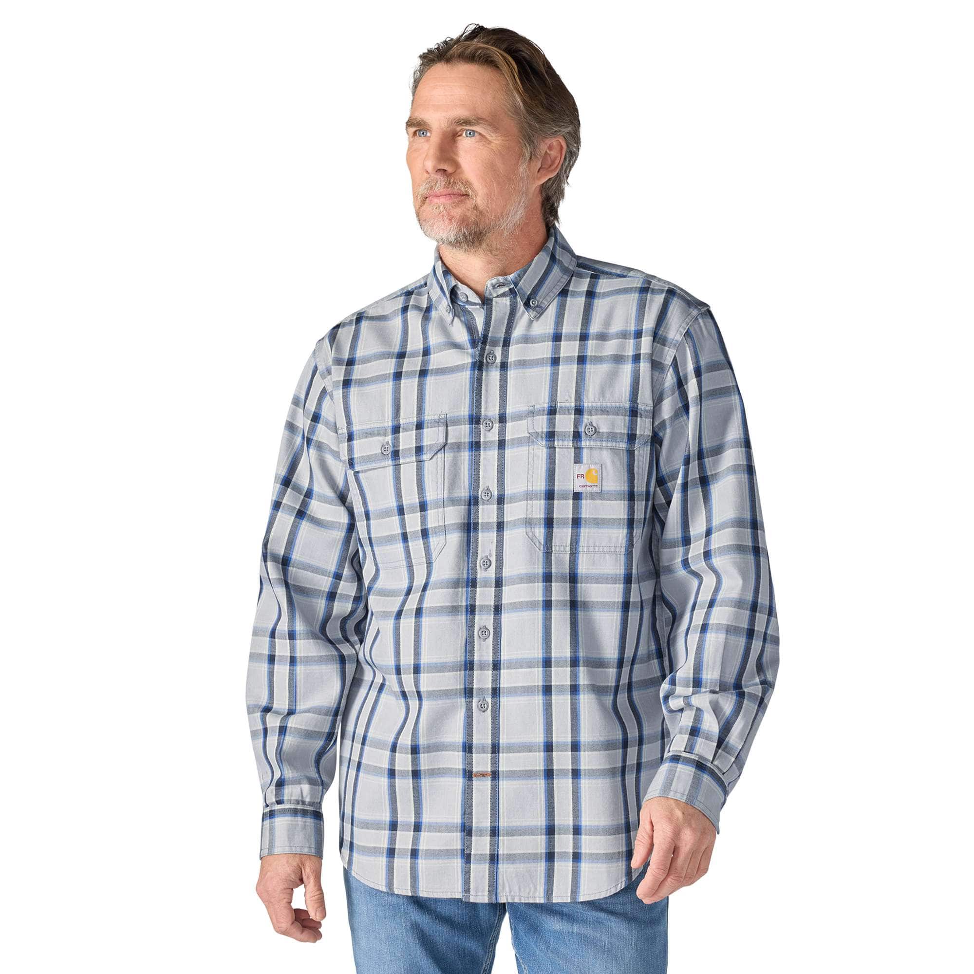 Men's fr loose fit long sleeve twill plaid shirt - flame resistant shirts 