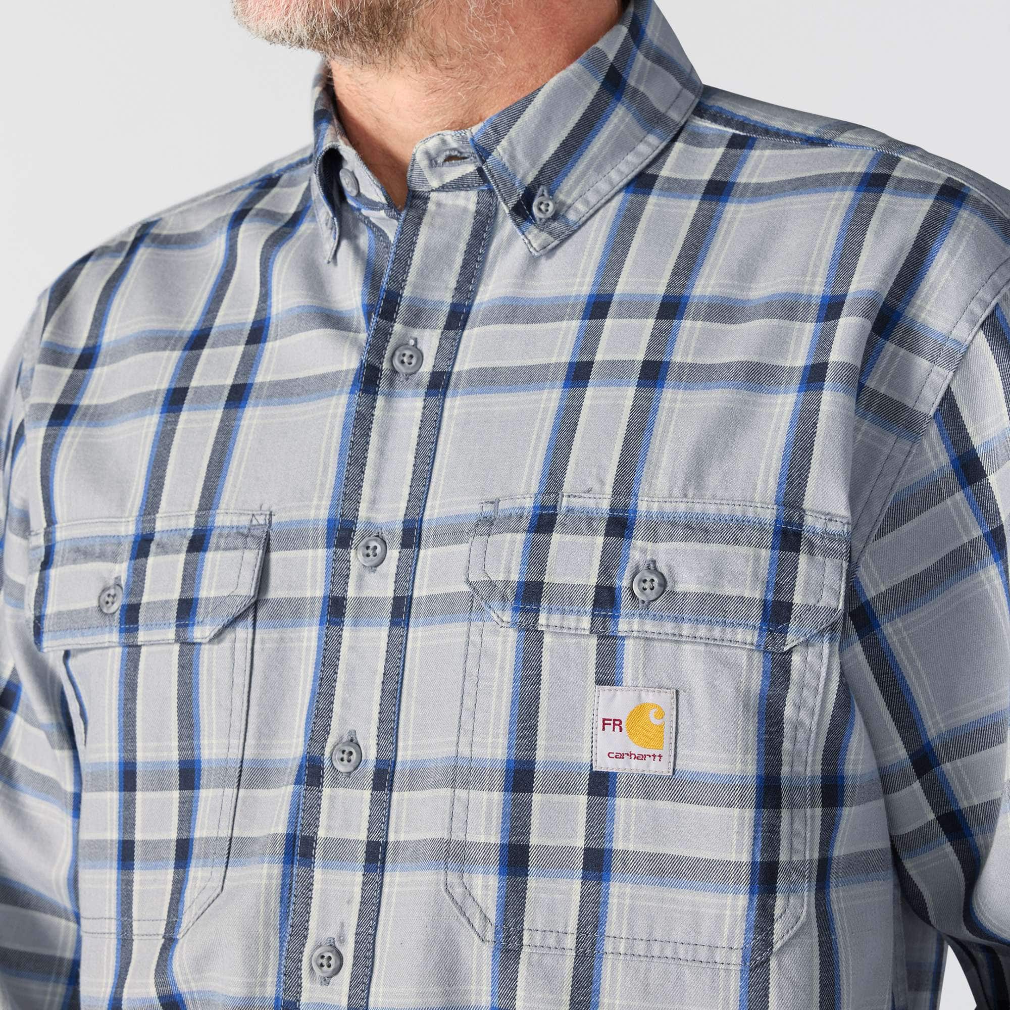 Men's fr loose fit long sleeve twill plaid shirt - flame resistant shirts 