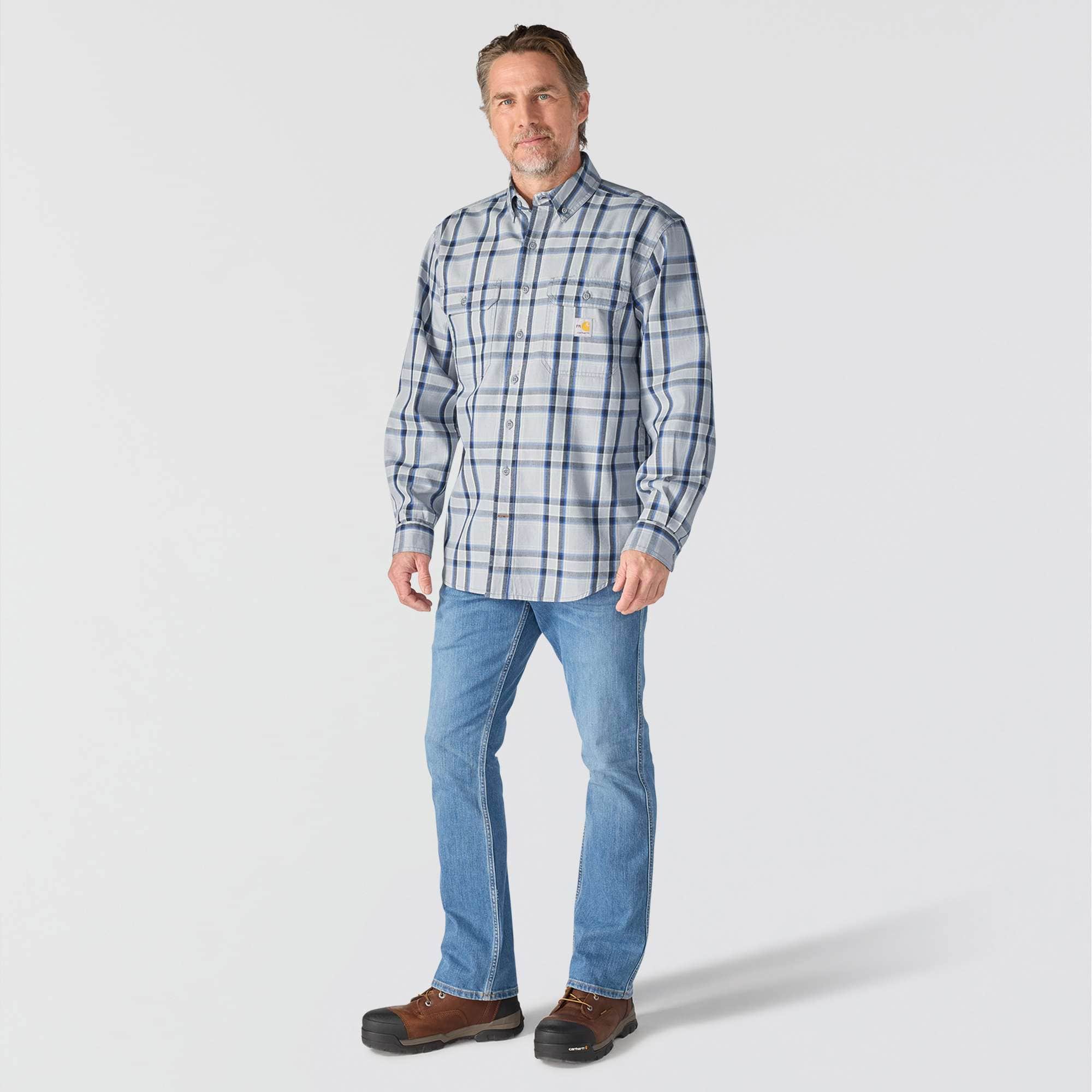 Men's fr loose fit long sleeve twill plaid shirt - flame resistant shirts 