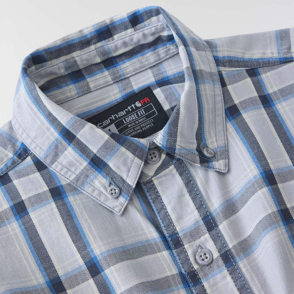 Men's fr loose fit long sleeve twill plaid shirt - flame resistant shirts 