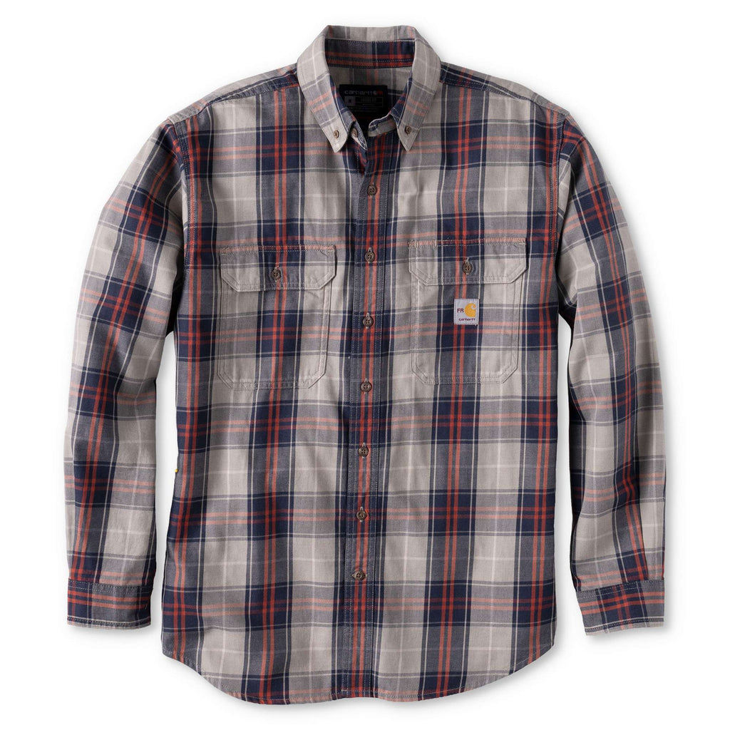 Men's fr loose fit long sleeve twill plaid shirt - flame resistant shirts 