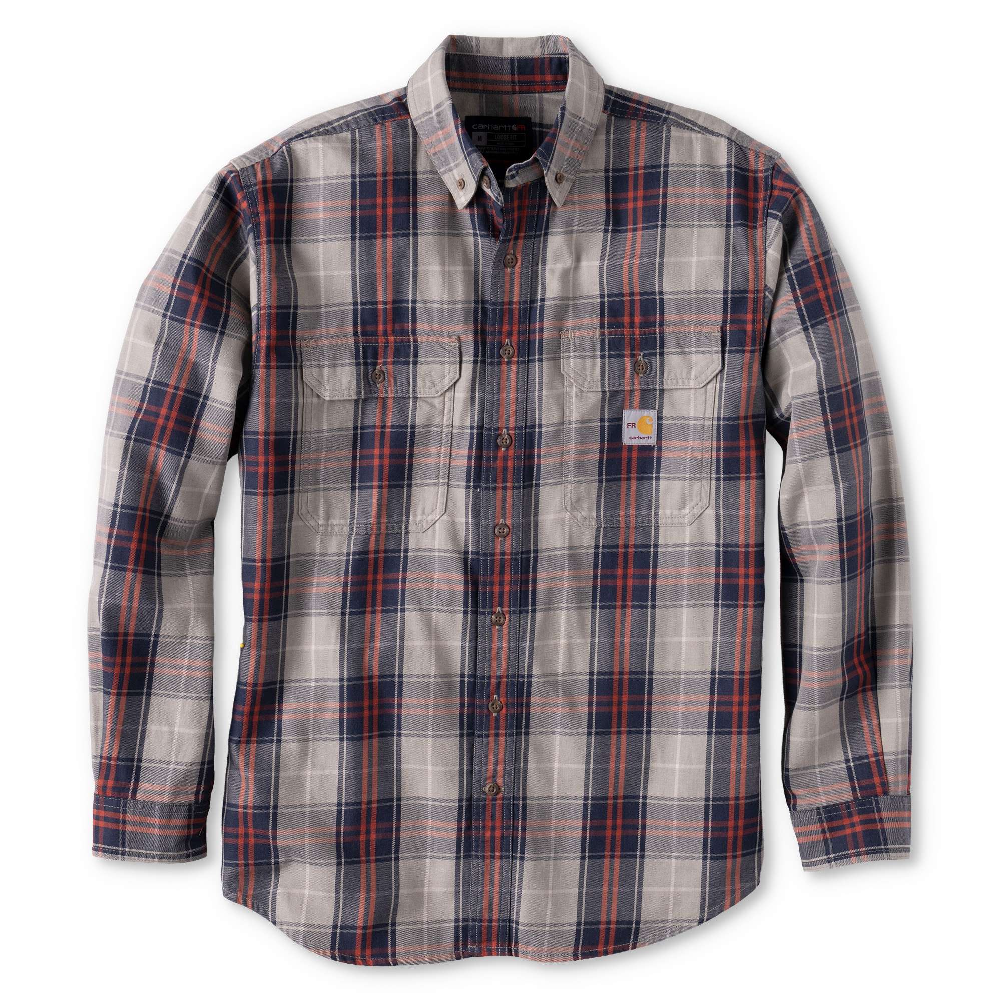 Men's fr loose fit long sleeve twill plaid shirt - flame resistant shirts 