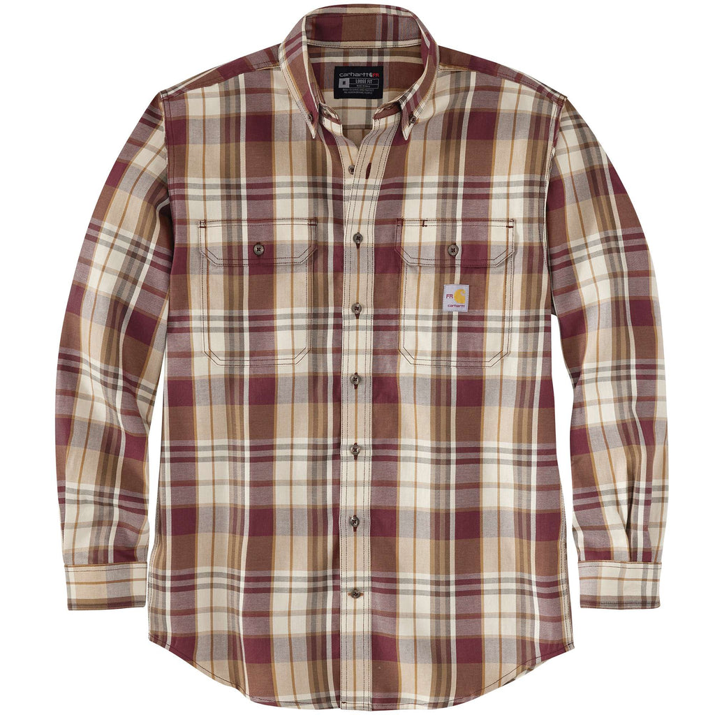 Men's fr loose fit long sleeve twill plaid shirt - flame resistant shirts 