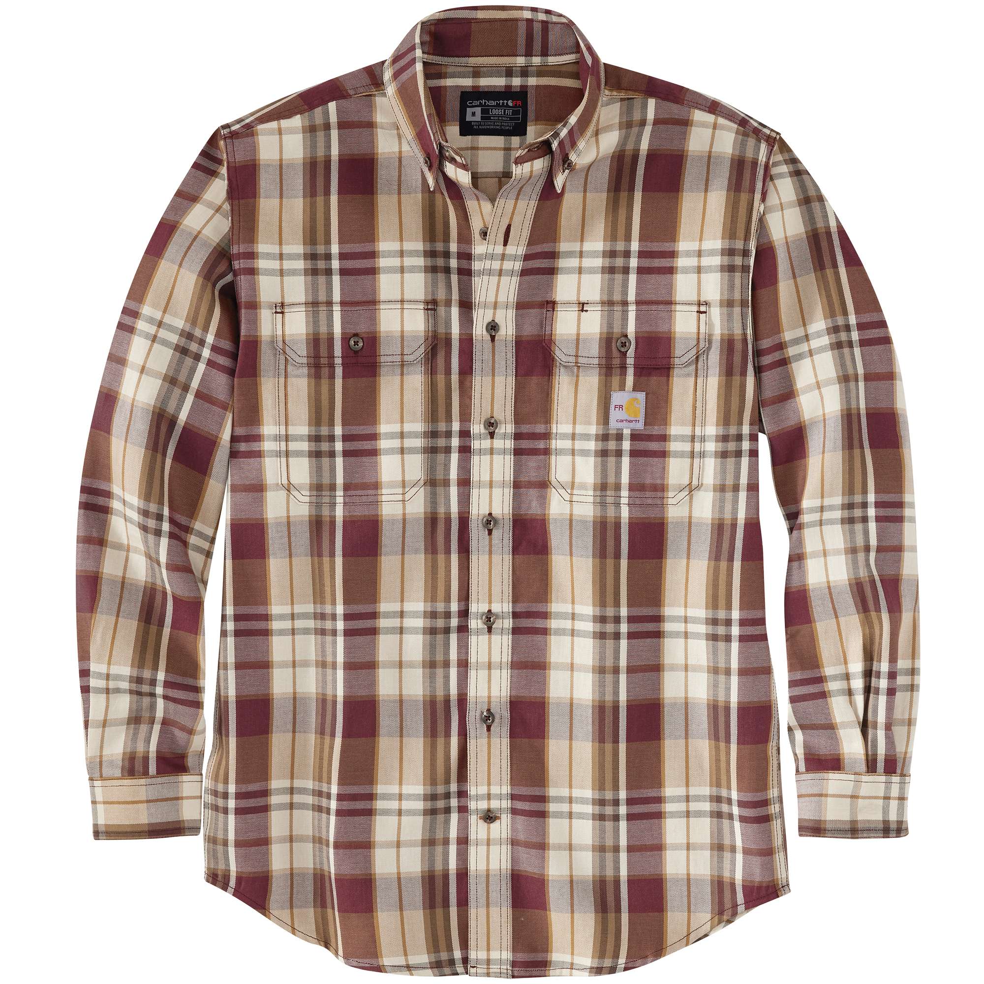 Men's fr loose fit long sleeve twill plaid shirt - flame resistant shirts 