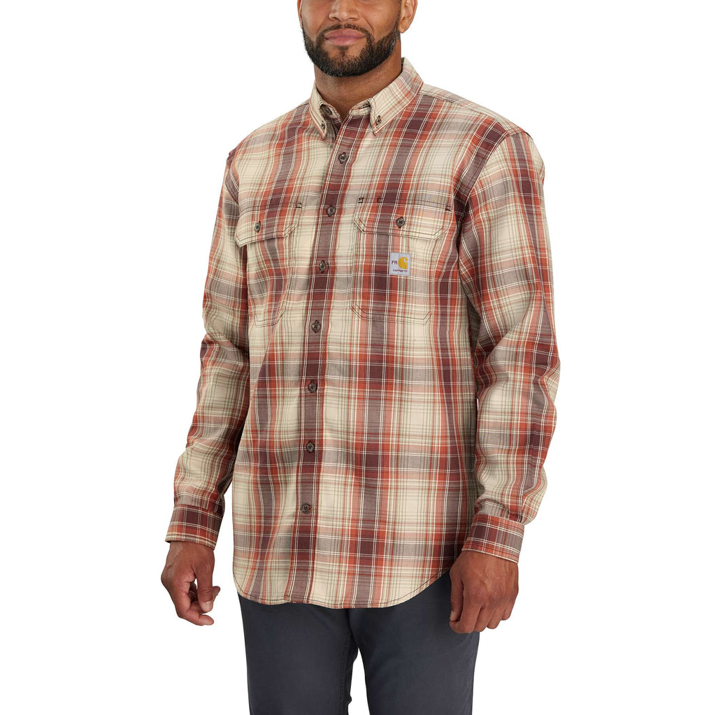 Men's fr loose fit long sleeve twill plaid shirt - flame resistant shirts 