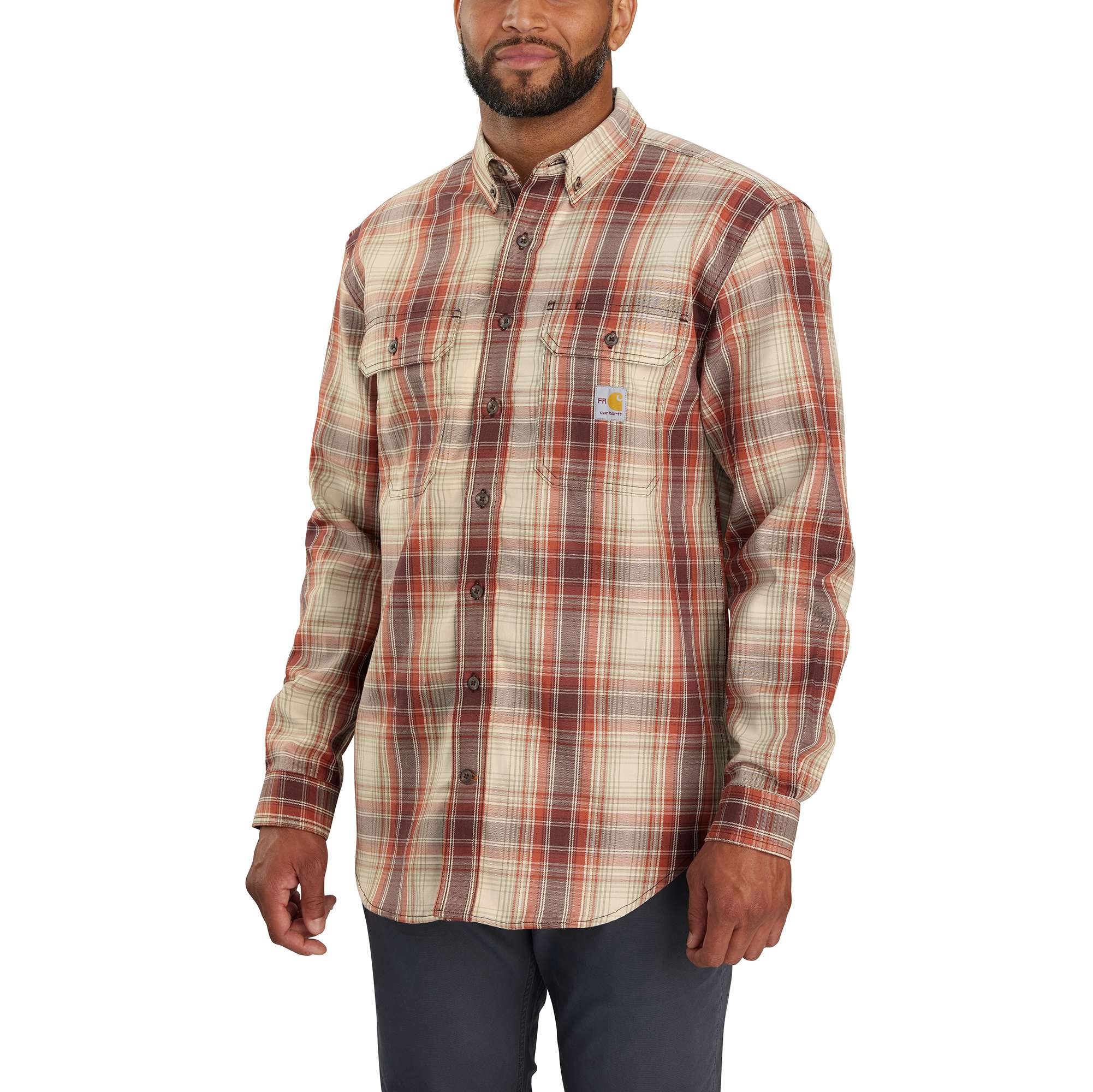 Men's fr loose fit long sleeve twill plaid shirt - flame resistant shirts 