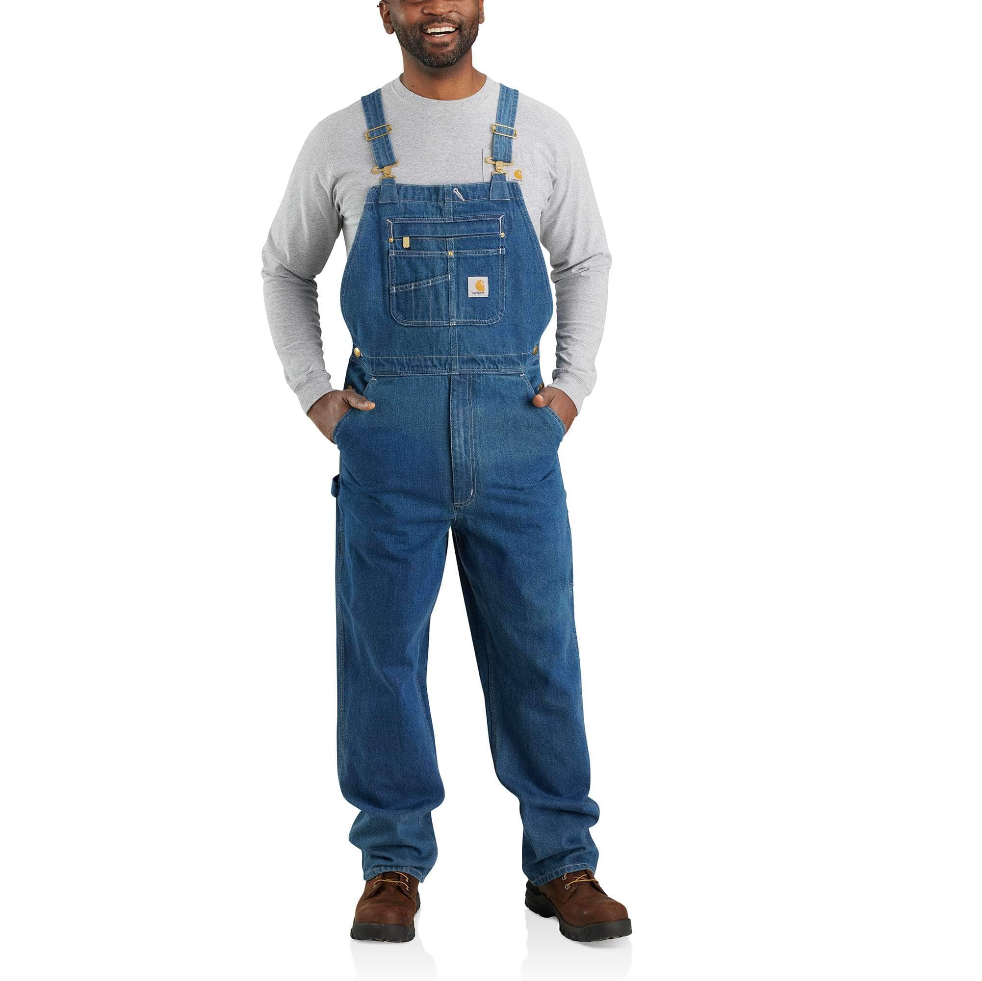Men's loose fit denim overalls