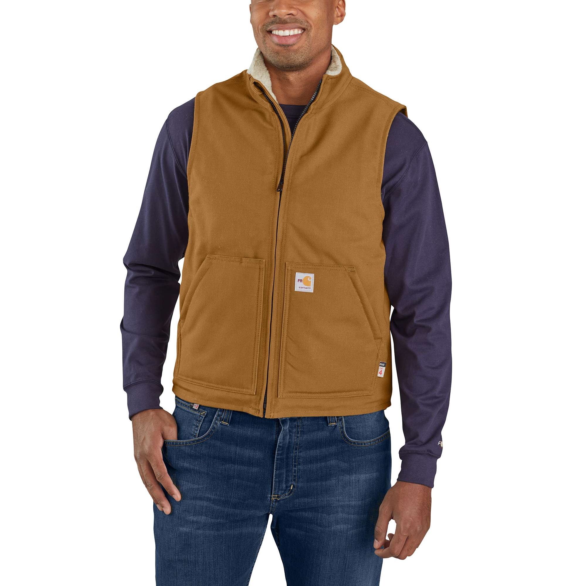 Men's fr duck mock neck sherpa-lined vest - flame resistant vests