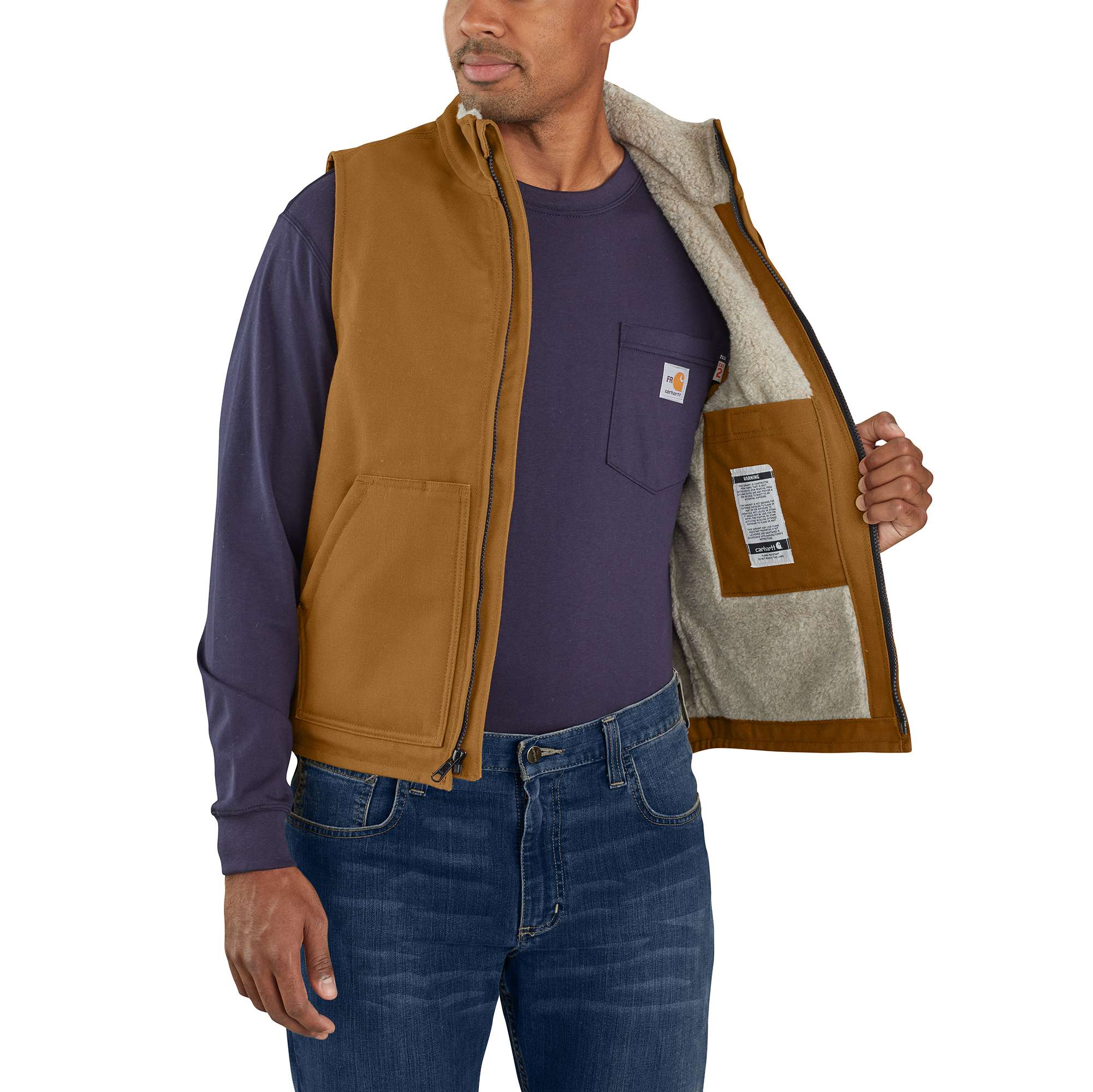 Men's fr duck mock neck sherpa-lined vest - flame resistant vests