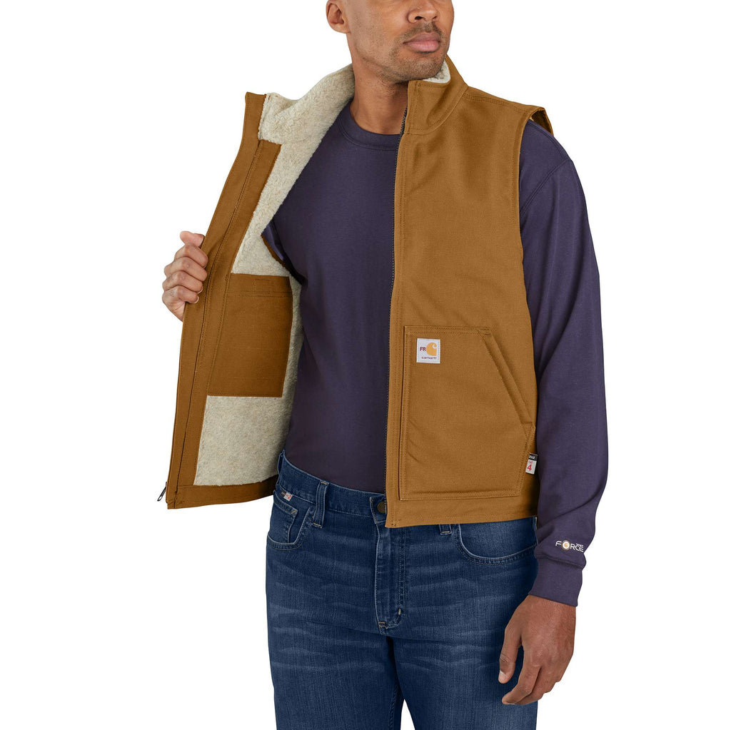 Men's fr duck mock neck sherpa-lined vest - flame resistant vests