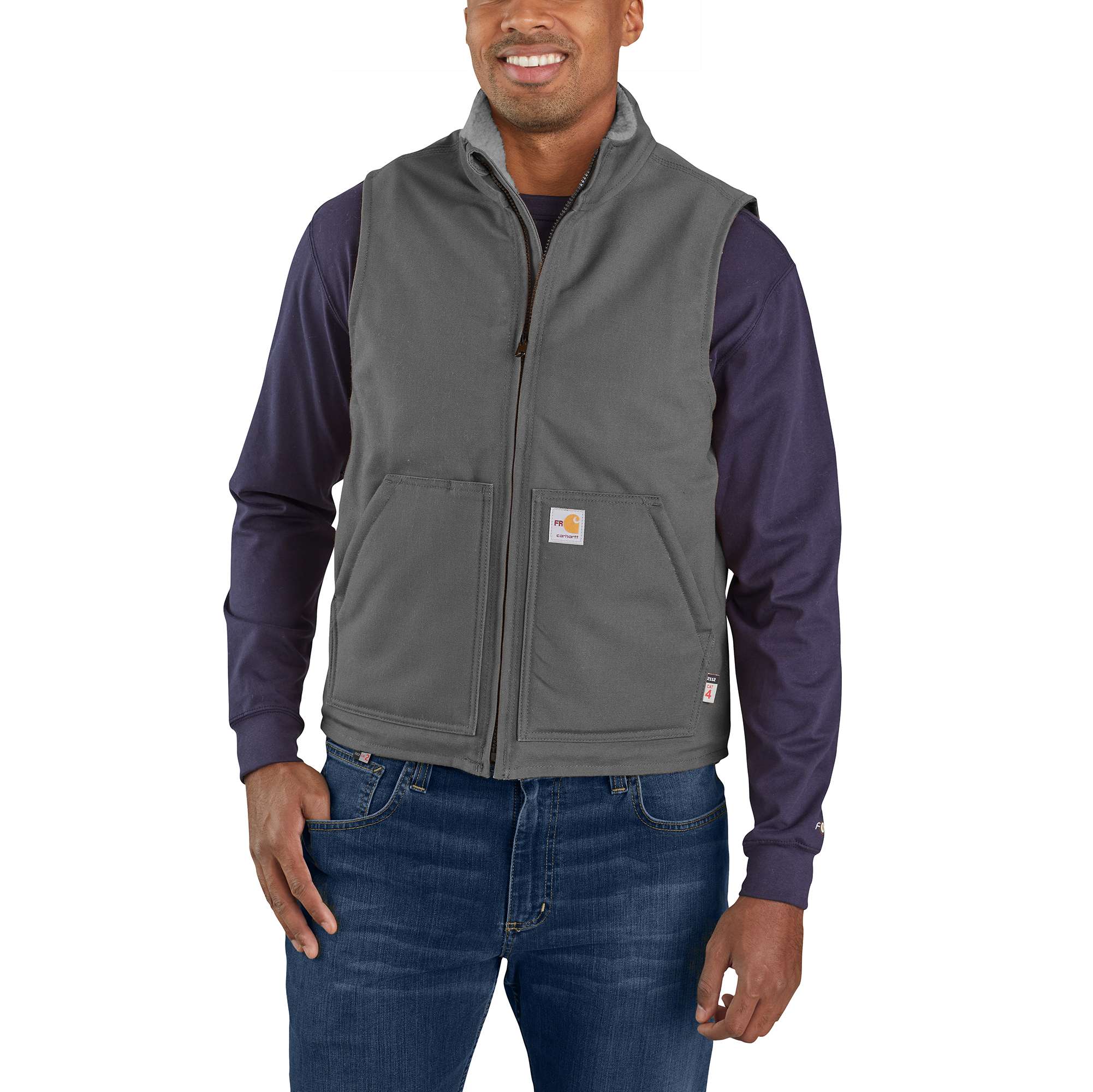 Men's fr duck mock neck sherpa-lined vest - flame resistant vests