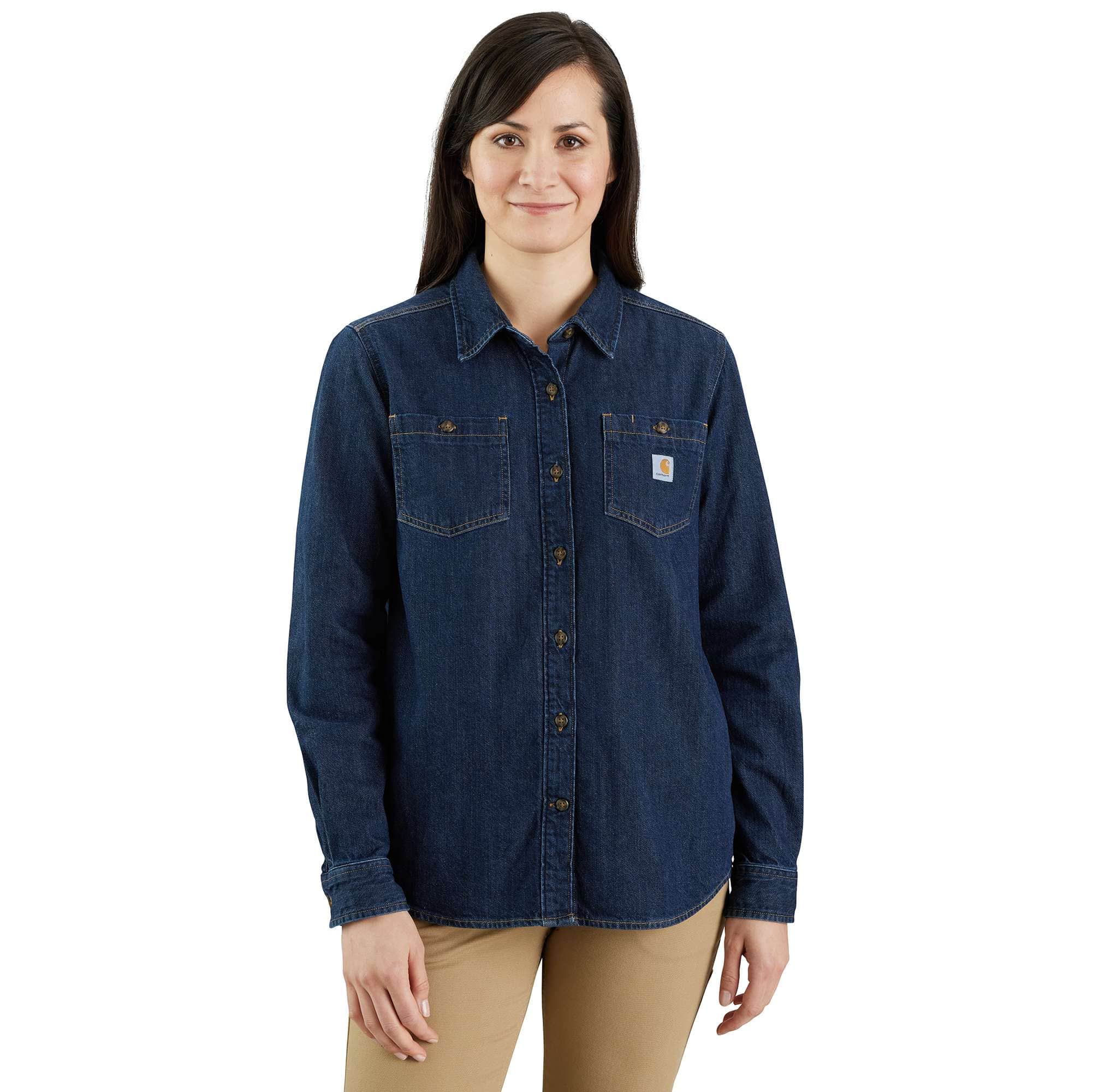 Women's relaxed fit midweight denim long-sleeve over shirt