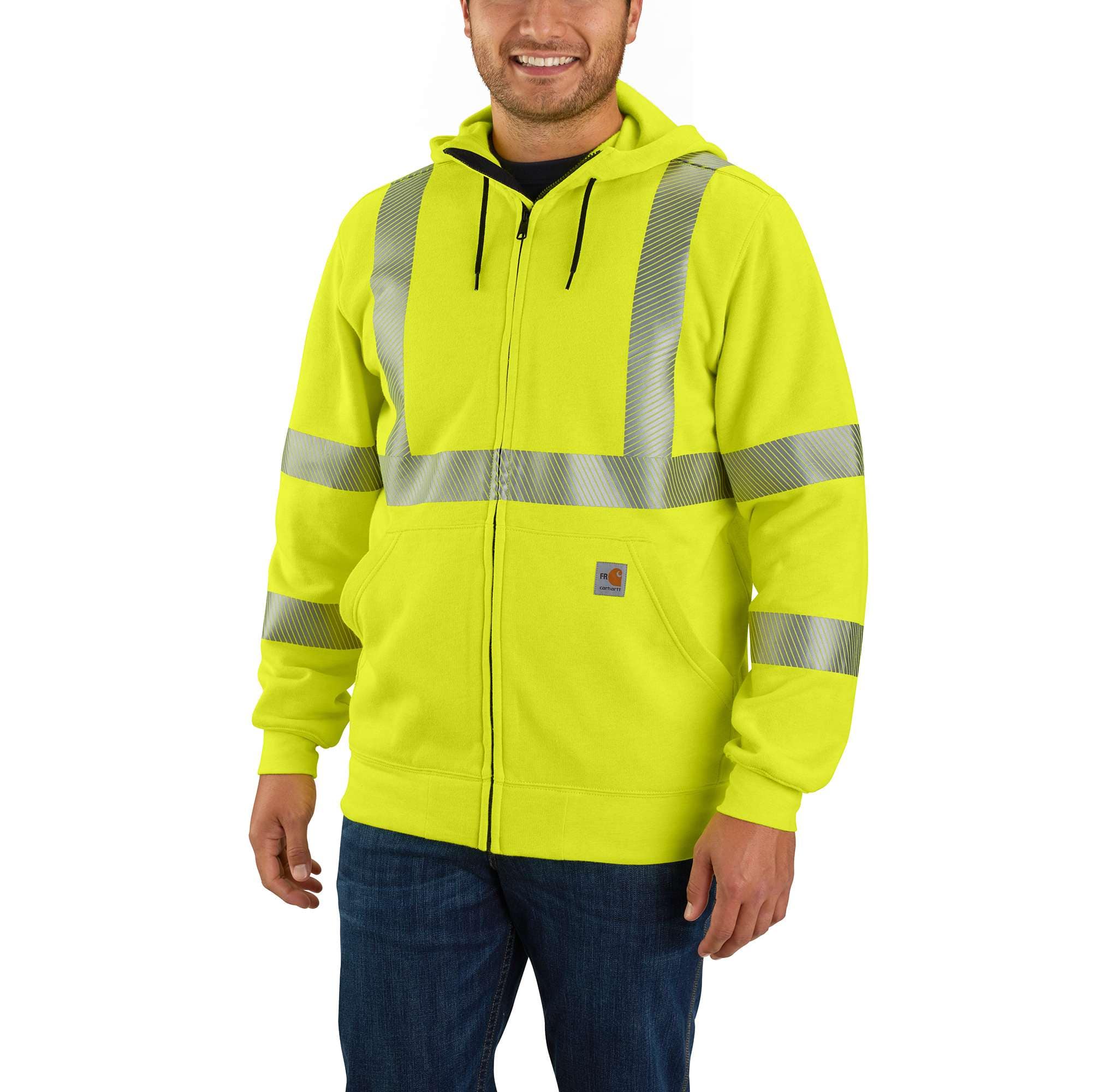 Men's fr high visibility class 3 force full zip hooded sweatshirt