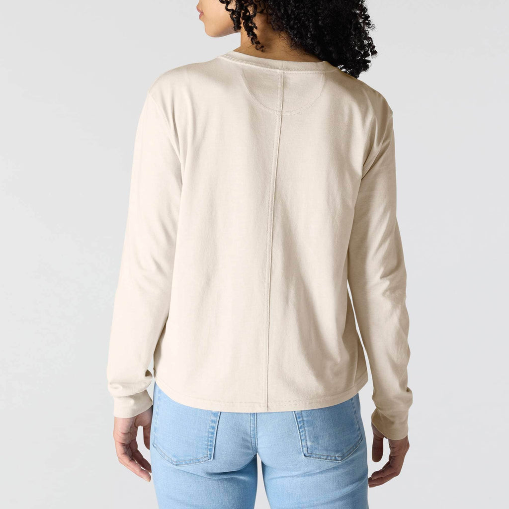 Women's tencel loose fit long sleeve crewneck pocket t-shirt