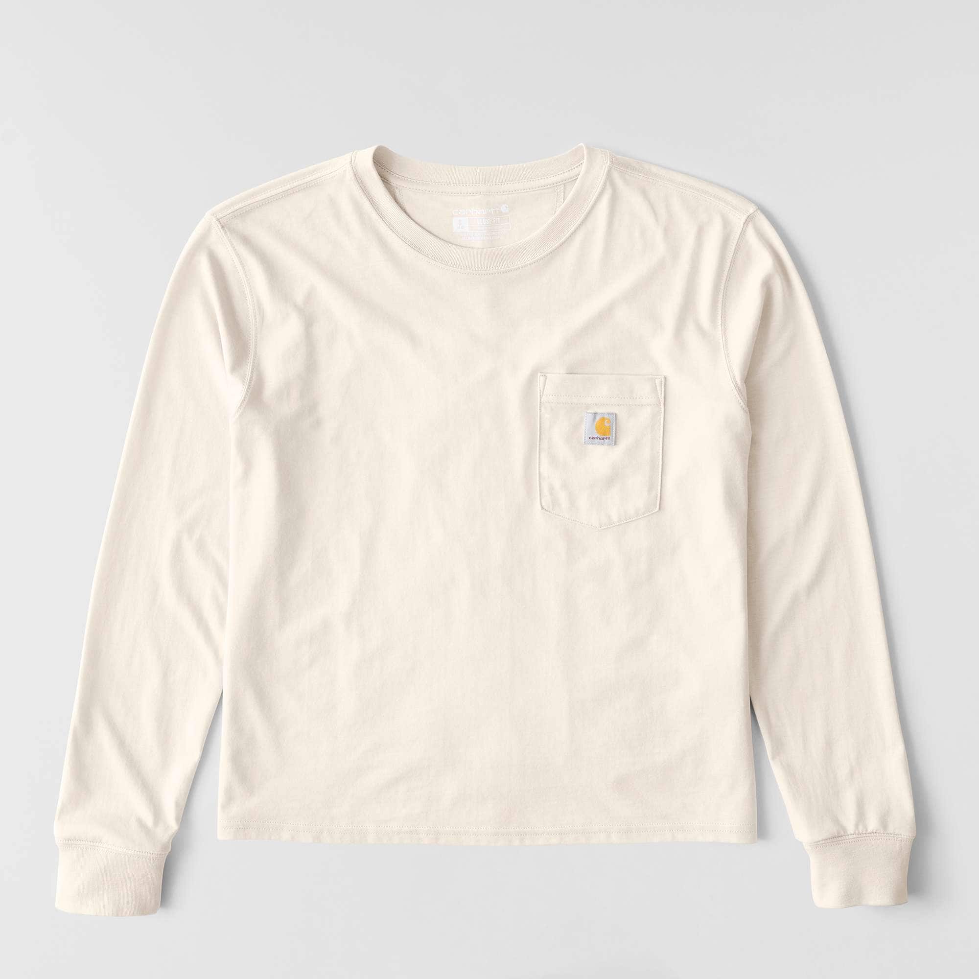Women's tencel loose fit long sleeve crewneck pocket t-shirt