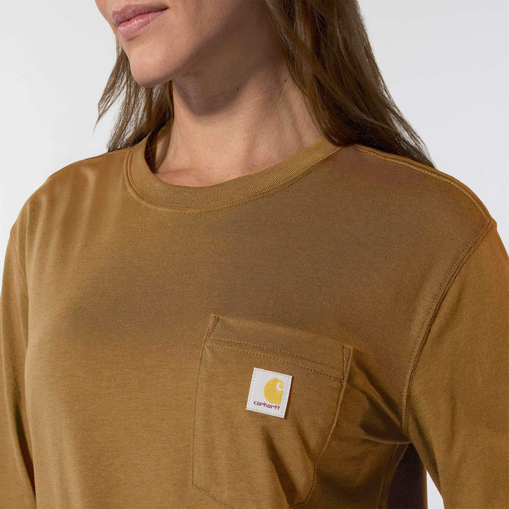Women's tencel loose fit long sleeve crewneck pocket t-shirt