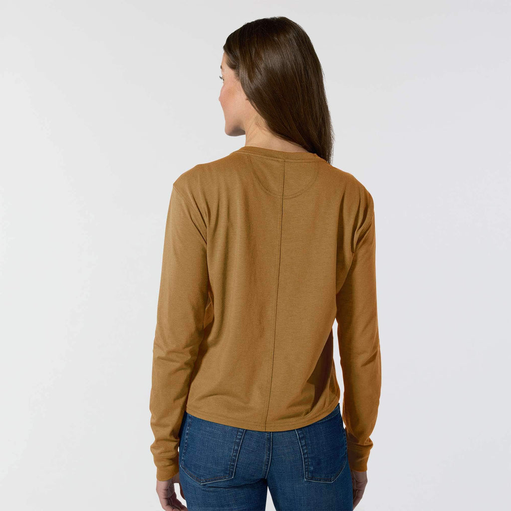 Women's tencel loose fit long sleeve crewneck pocket t-shirt