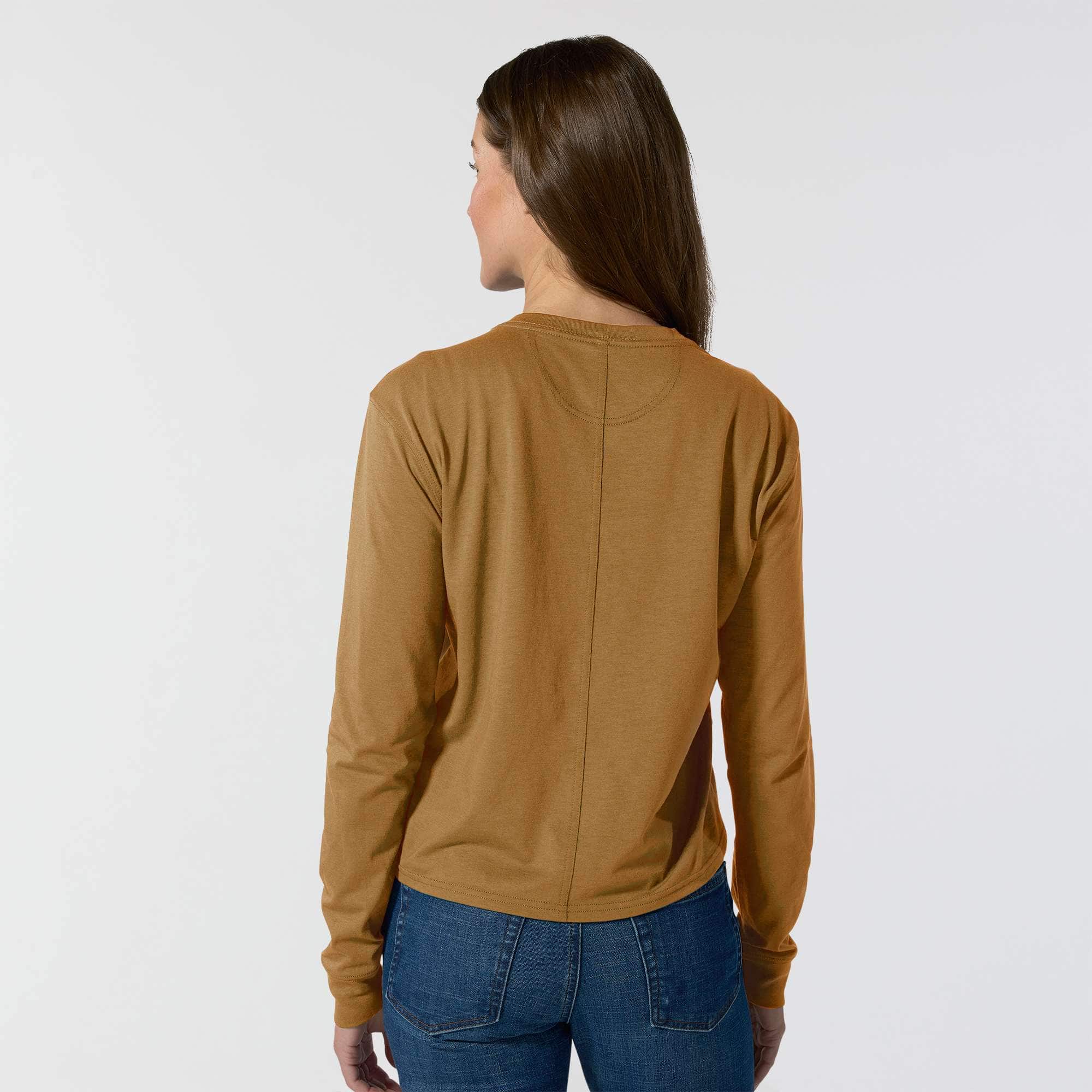 Women's tencel loose fit long sleeve crewneck pocket t-shirt