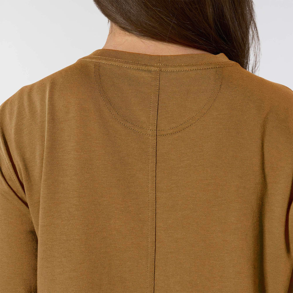 Women's tencel loose fit long sleeve crewneck pocket t-shirt