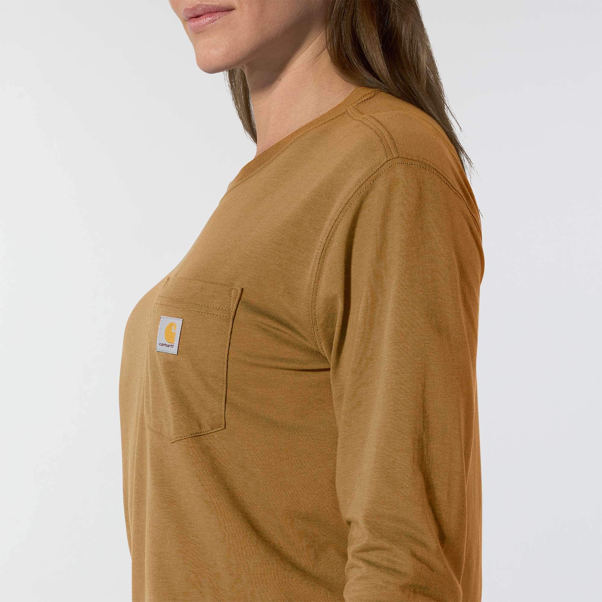 Women's tencel loose fit long sleeve crewneck pocket t-shirt