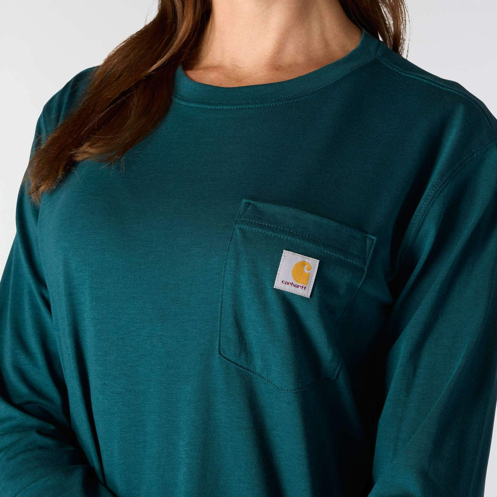 Women's tencel loose fit long sleeve crewneck pocket t-shirt