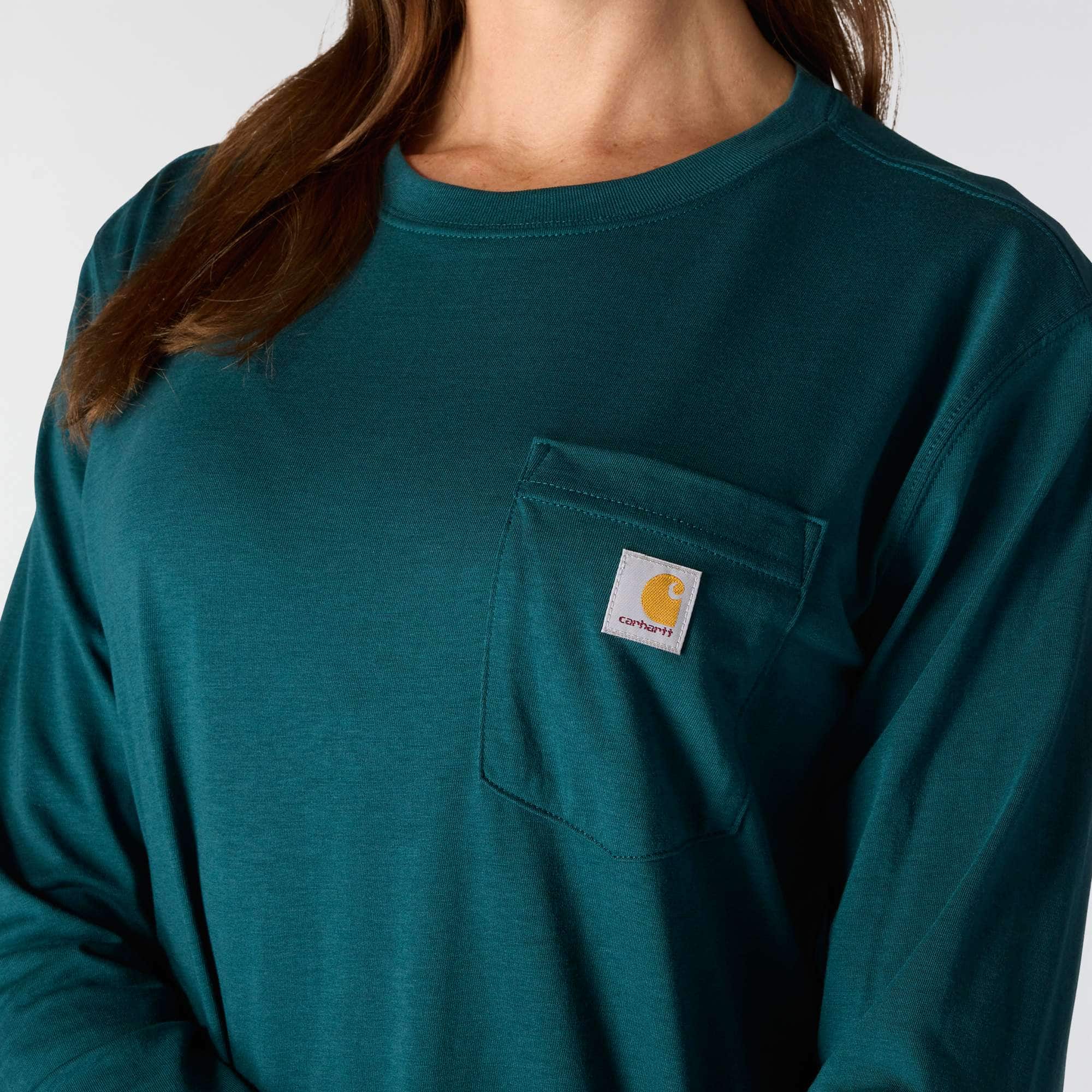 Women's tencel loose fit long sleeve crewneck pocket t-shirt