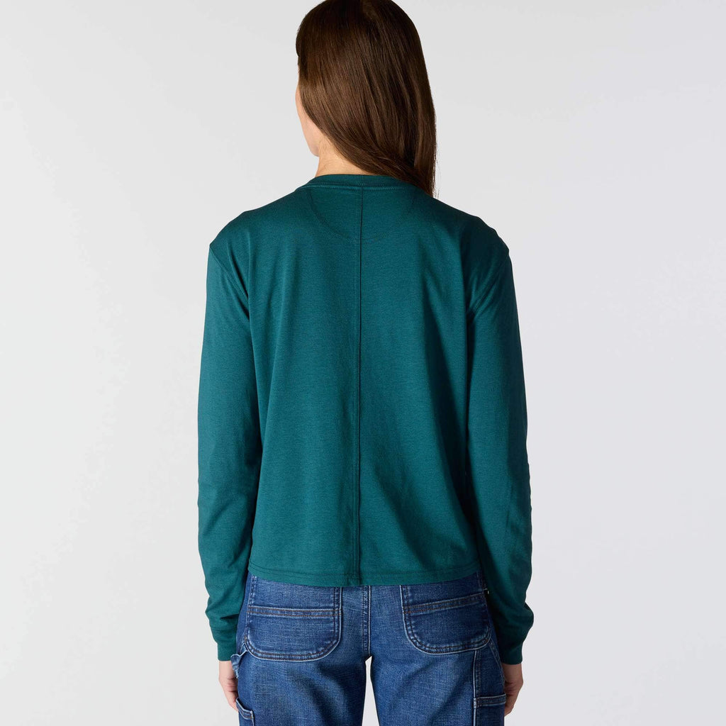 Women's tencel loose fit long sleeve crewneck pocket t-shirt