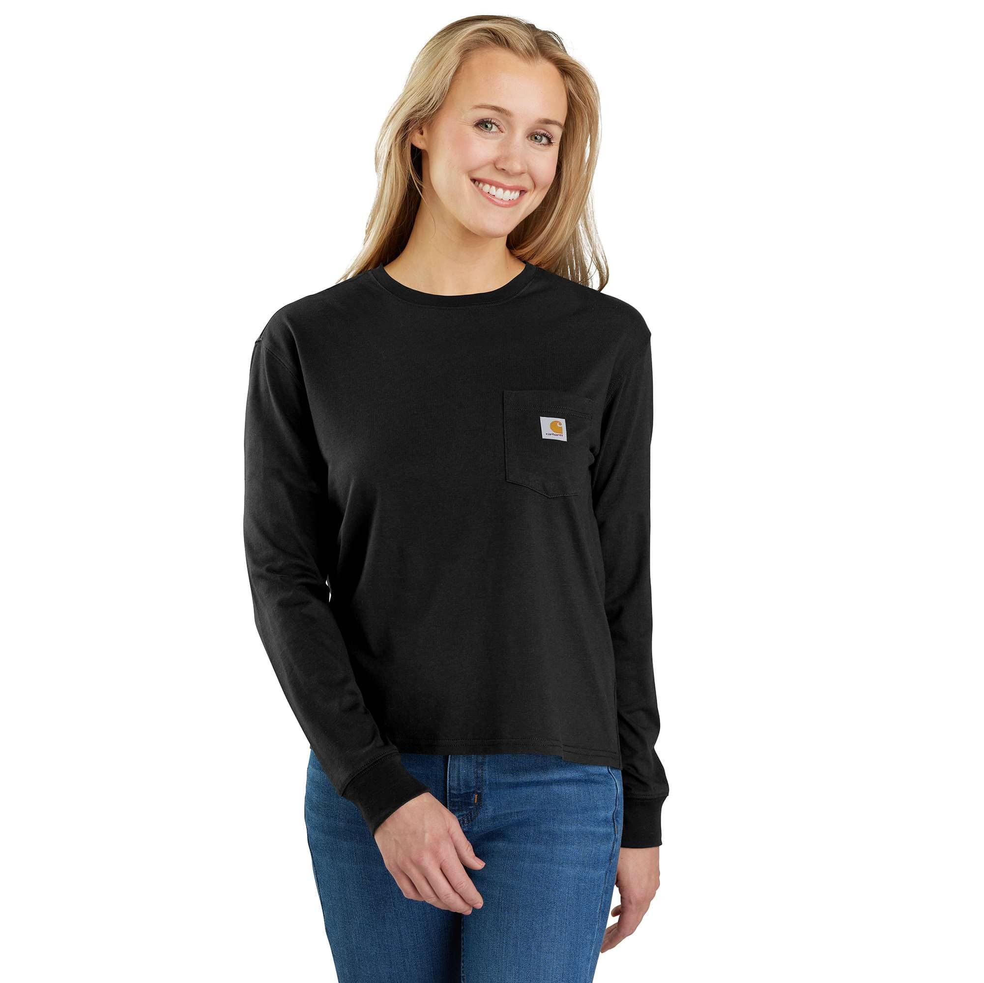 Women's tencel loose fit long sleeve crewneck pocket t-shirt
