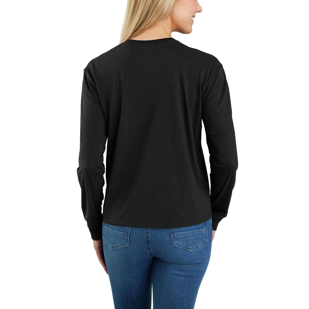 Women's tencel loose fit long sleeve crewneck pocket t-shirt
