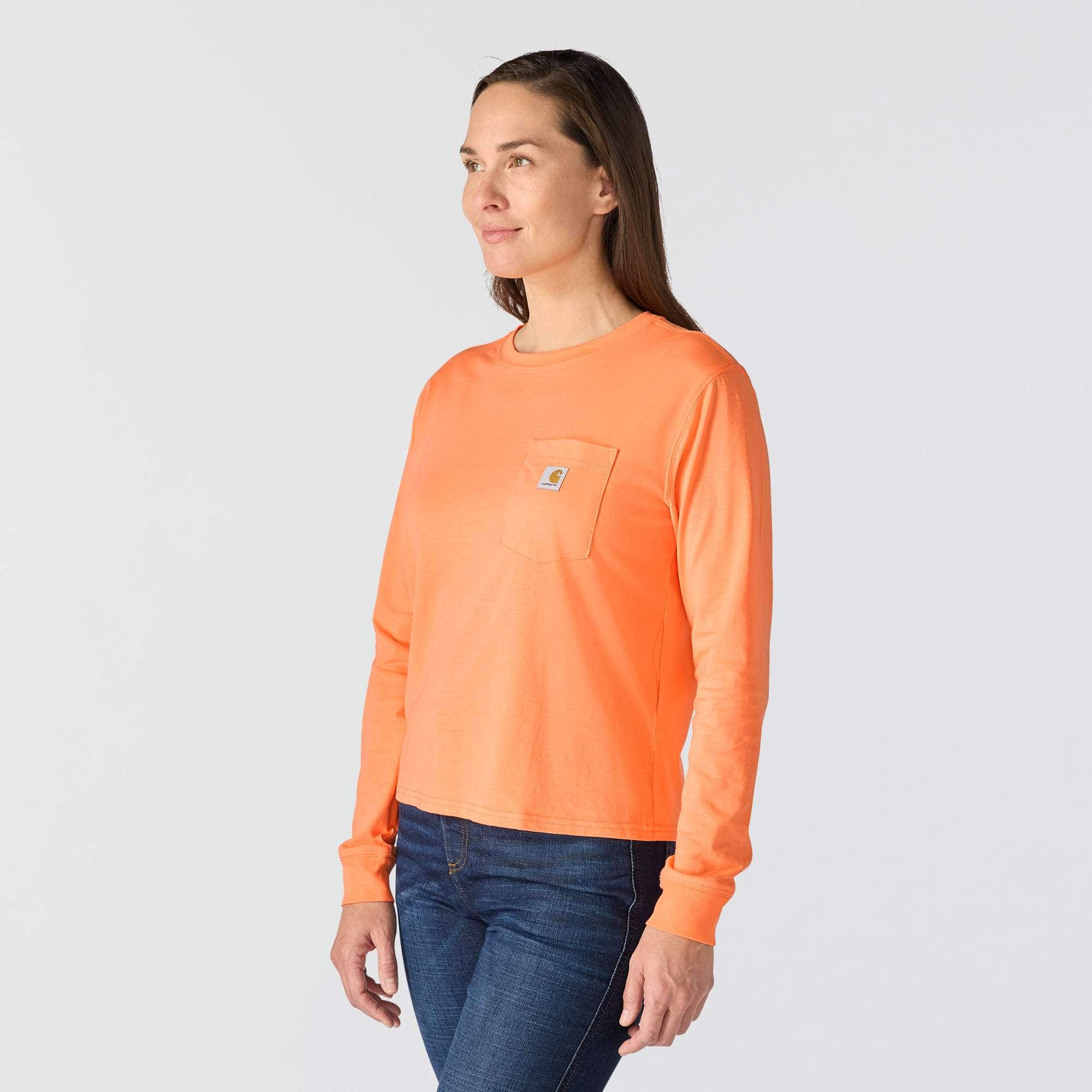 Women's tencel loose fit long sleeve crewneck pocket t-shirt