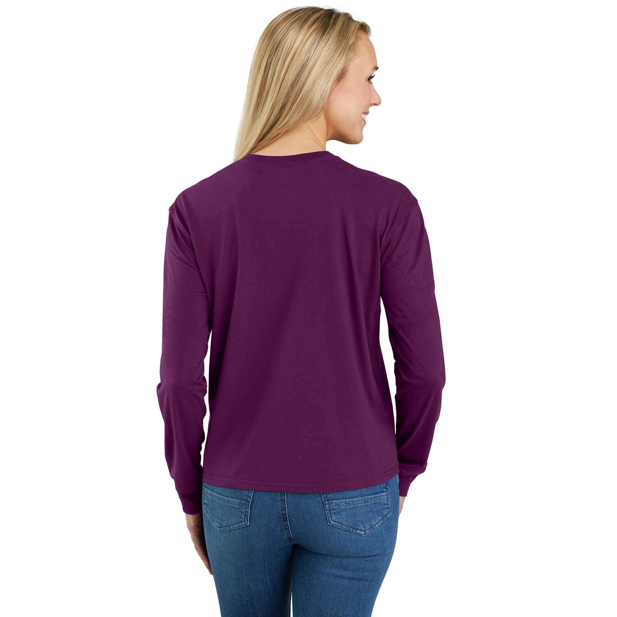 Women's tencel loose fit long sleeve crewneck pocket t-shirt