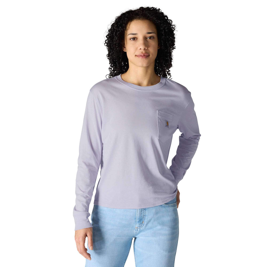 Women's tencel loose fit long sleeve crewneck pocket t-shirt
