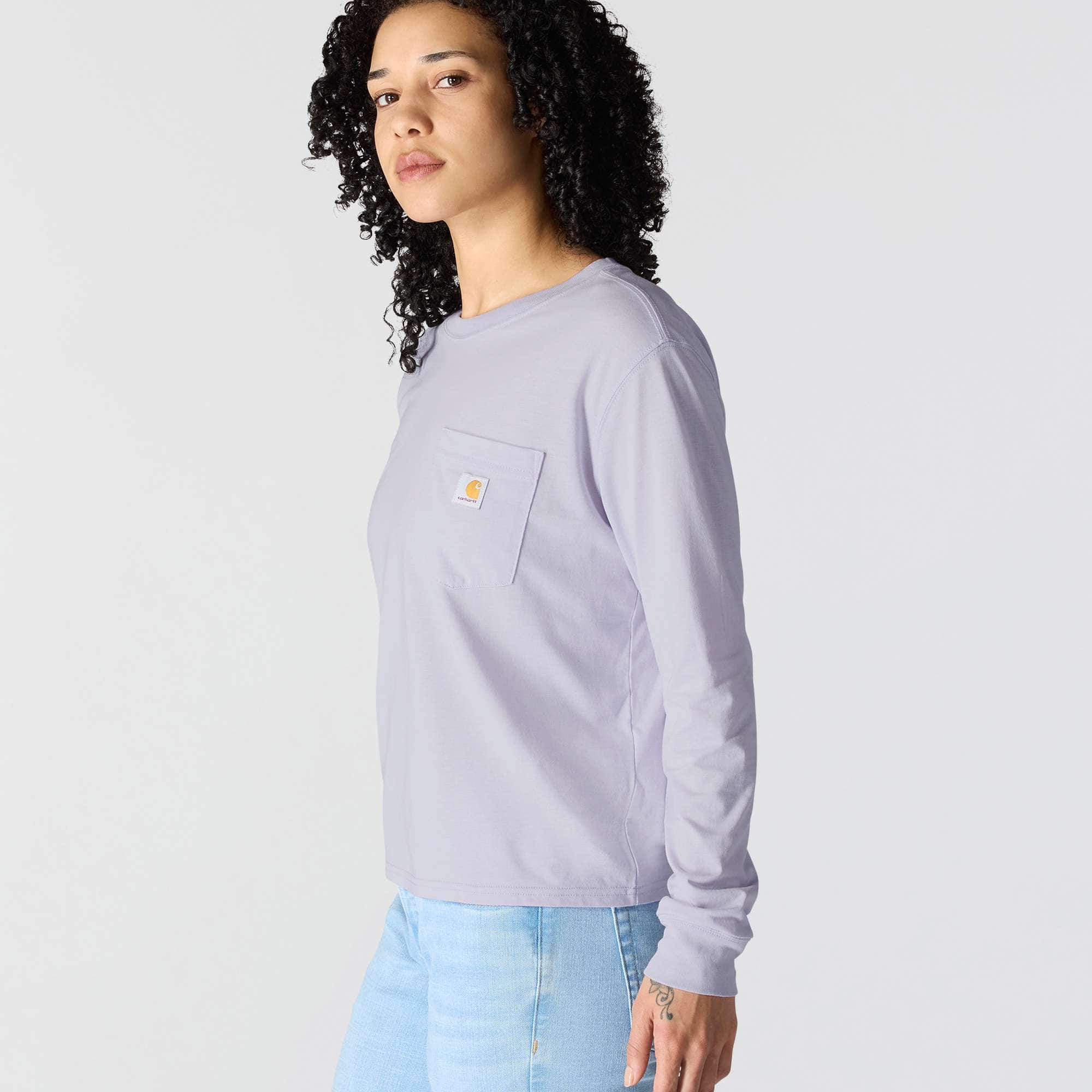 Women's tencel loose fit long sleeve crewneck pocket t-shirt