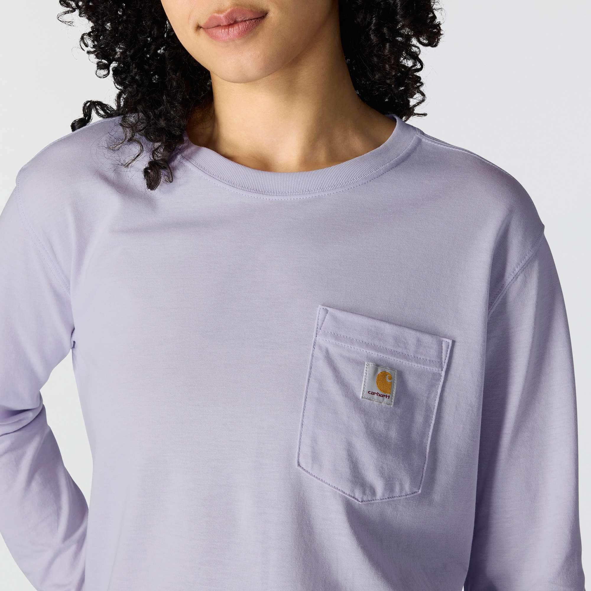 Women's tencel loose fit long sleeve crewneck pocket t-shirt