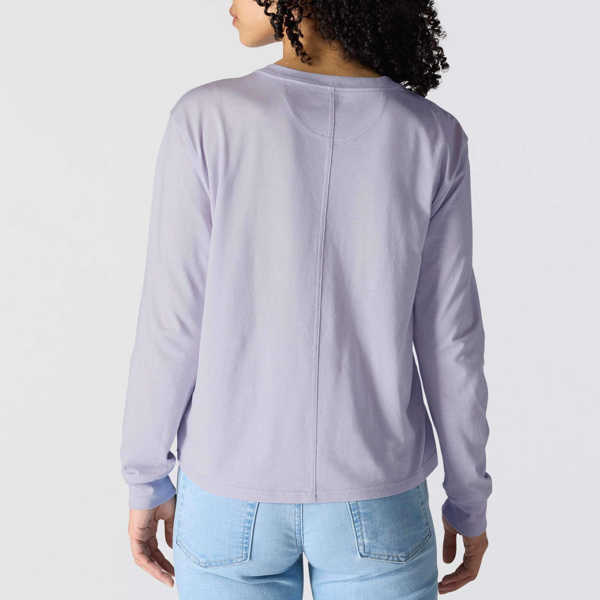 Women's tencel loose fit long sleeve crewneck pocket t-shirt