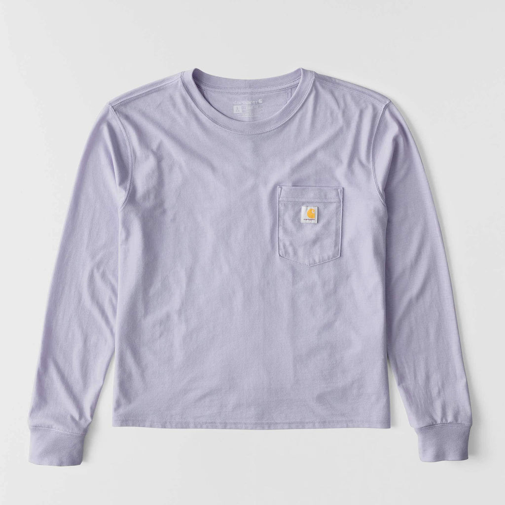 Women's tencel loose fit long sleeve crewneck pocket t-shirt