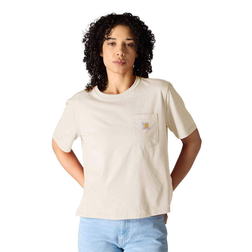 Women's tencel loose fit lightweight crewneck pocket t-shirt