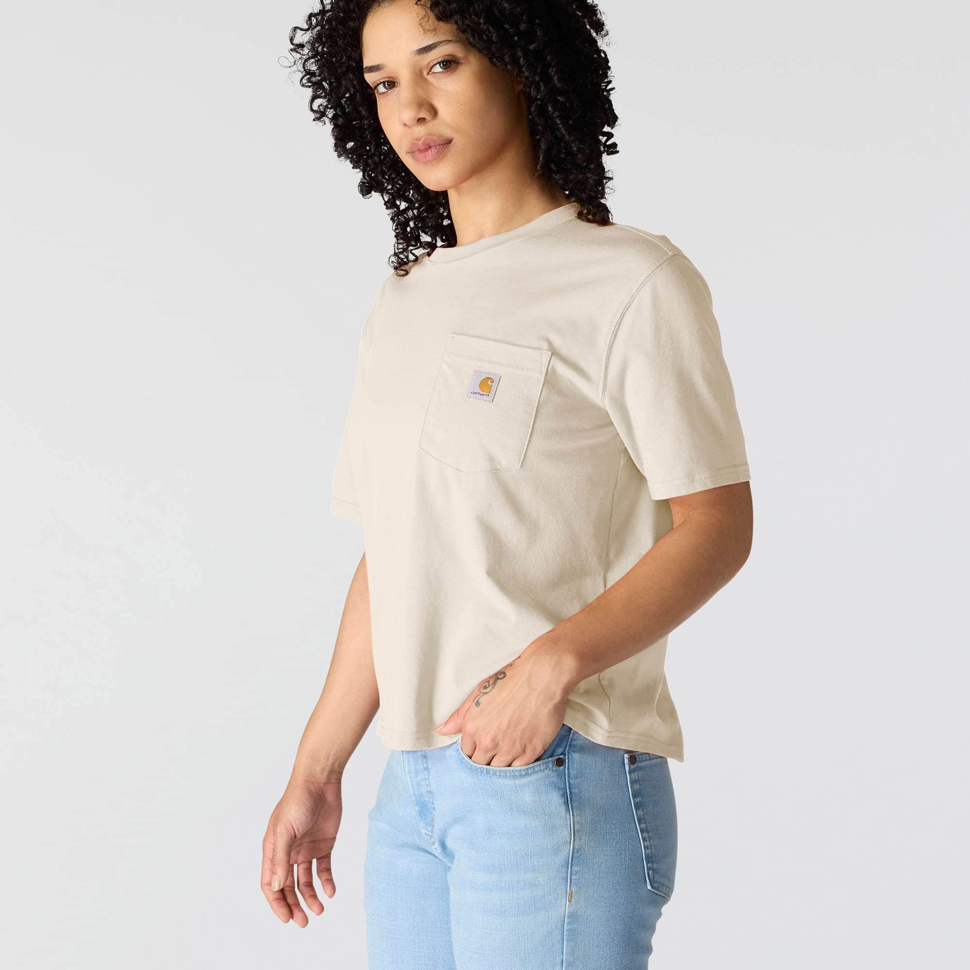 Women's tencel loose fit lightweight crewneck pocket t-shirt