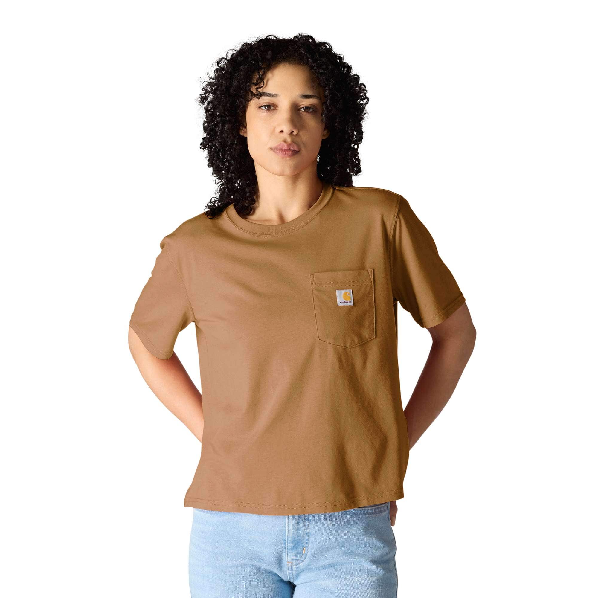 Women's tencel loose fit lightweight crewneck pocket t-shirt