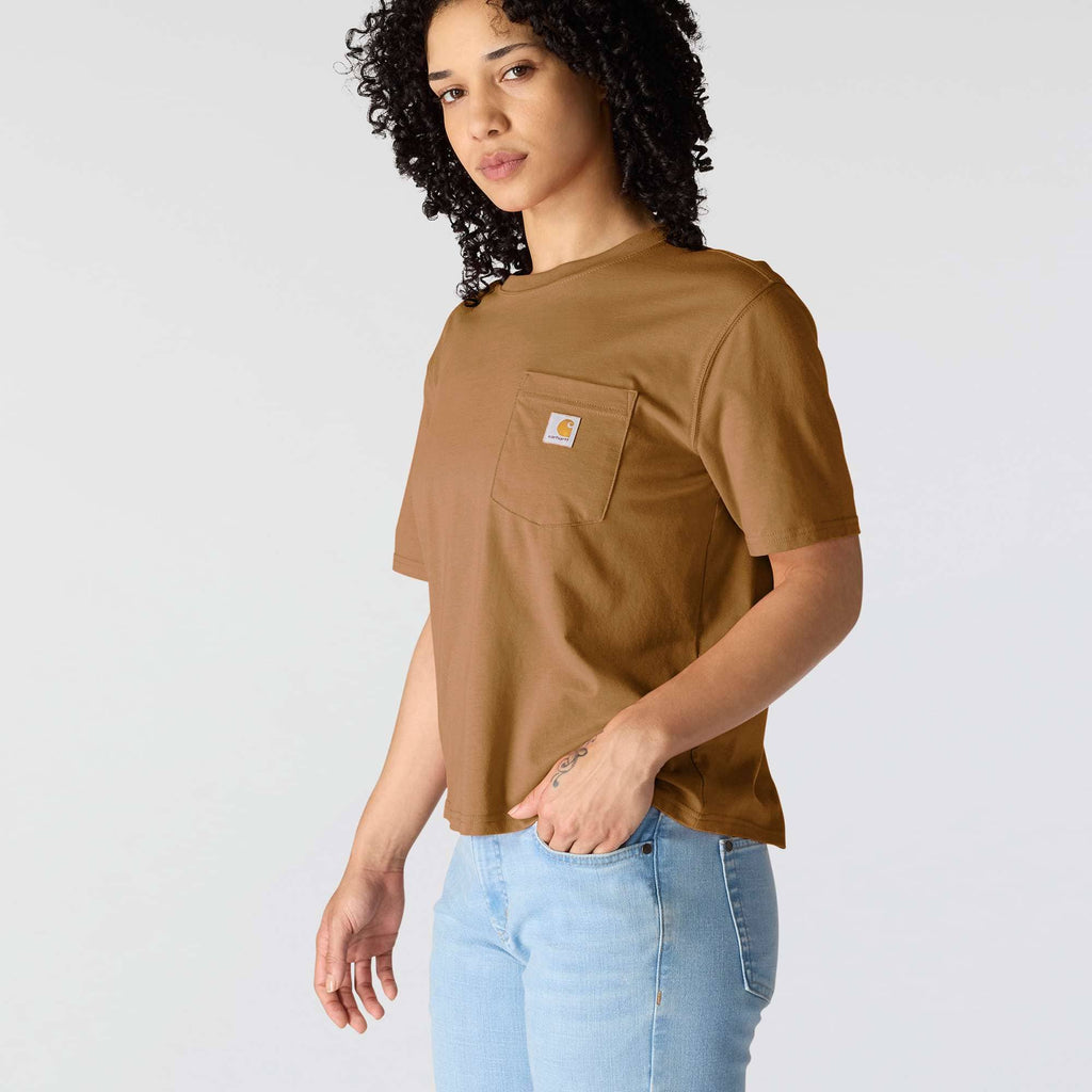 Women's tencel loose fit lightweight crewneck pocket t-shirt
