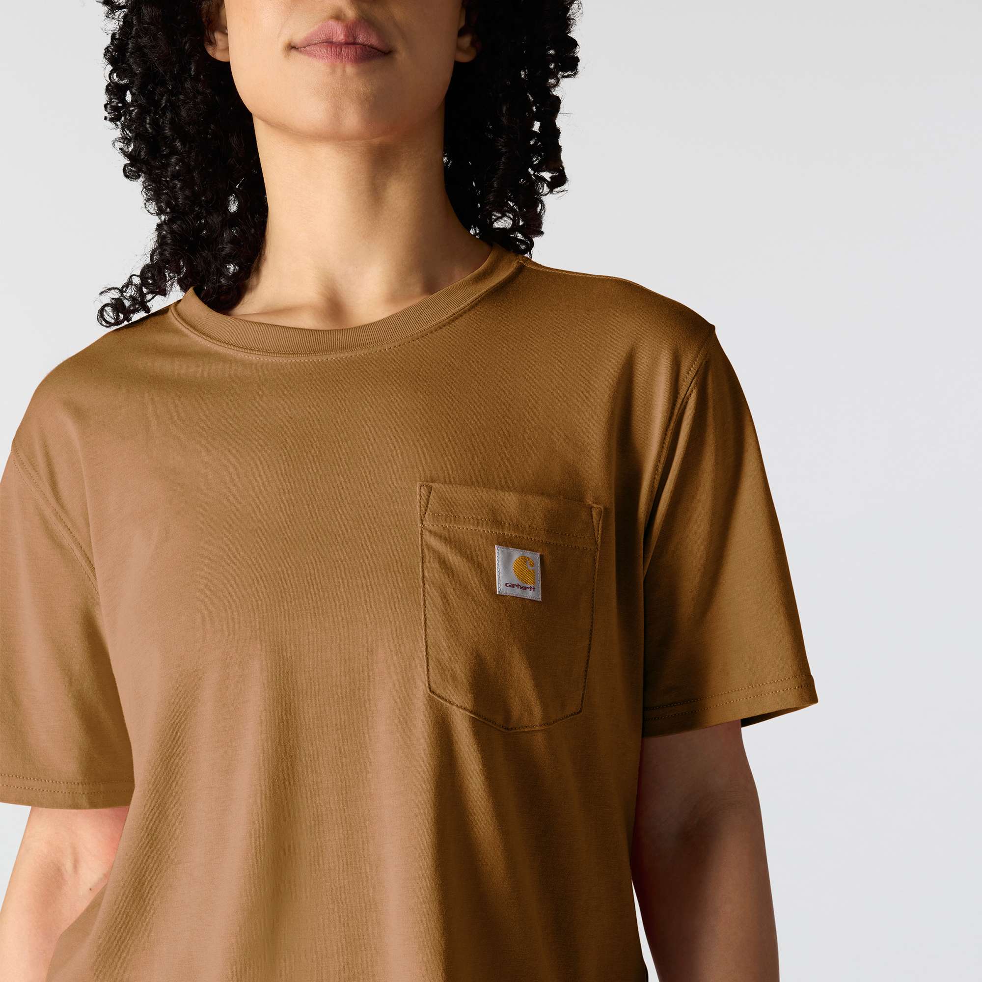 Women's tencel loose fit lightweight crewneck pocket t-shirt