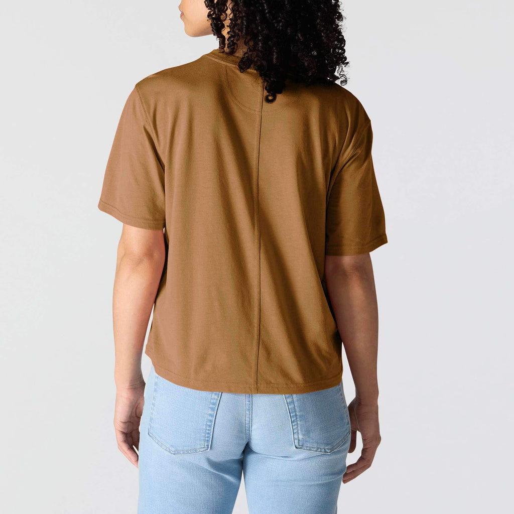 Women's tencel loose fit lightweight crewneck pocket t-shirt