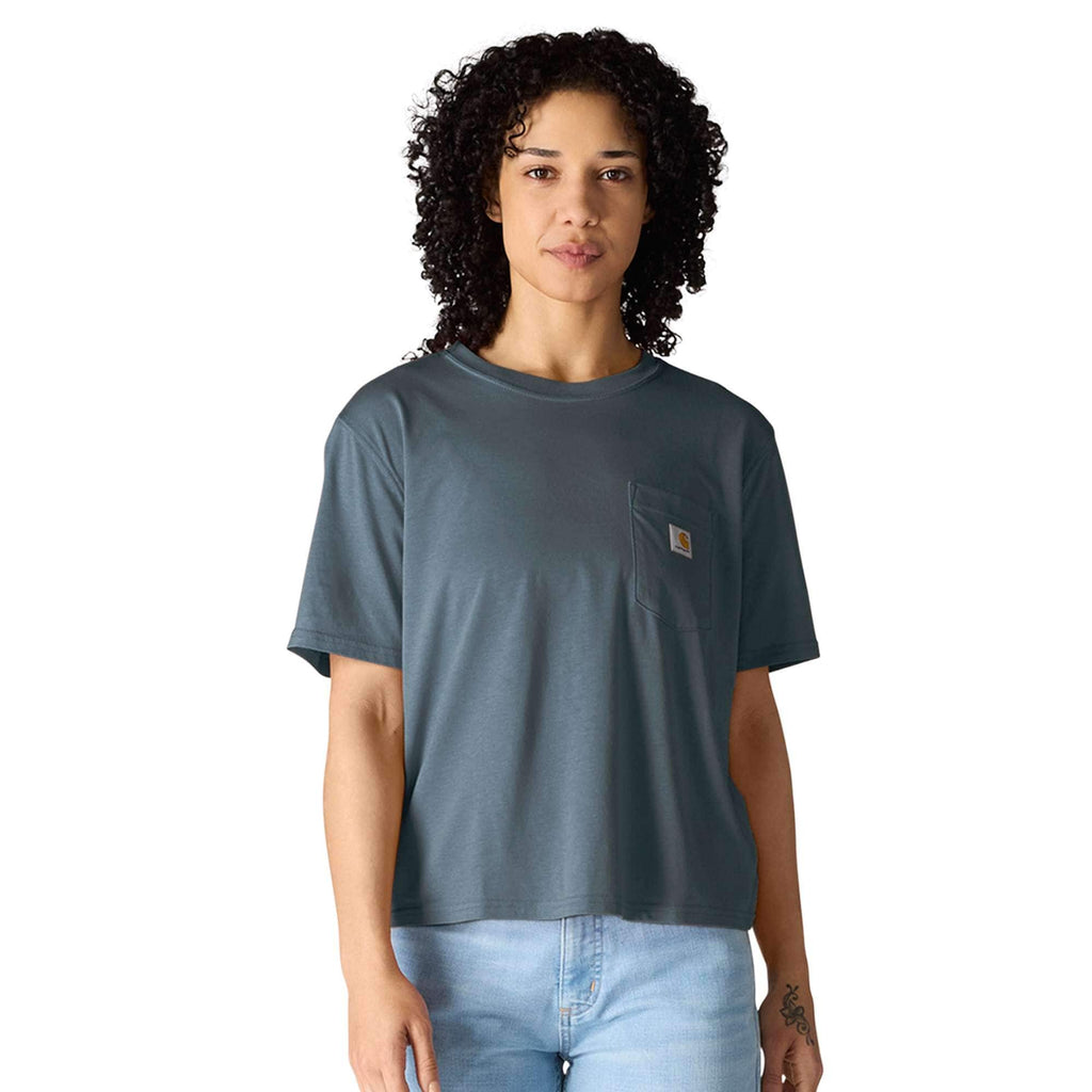 Women's tencel loose fit lightweight crewneck pocket t-shirt