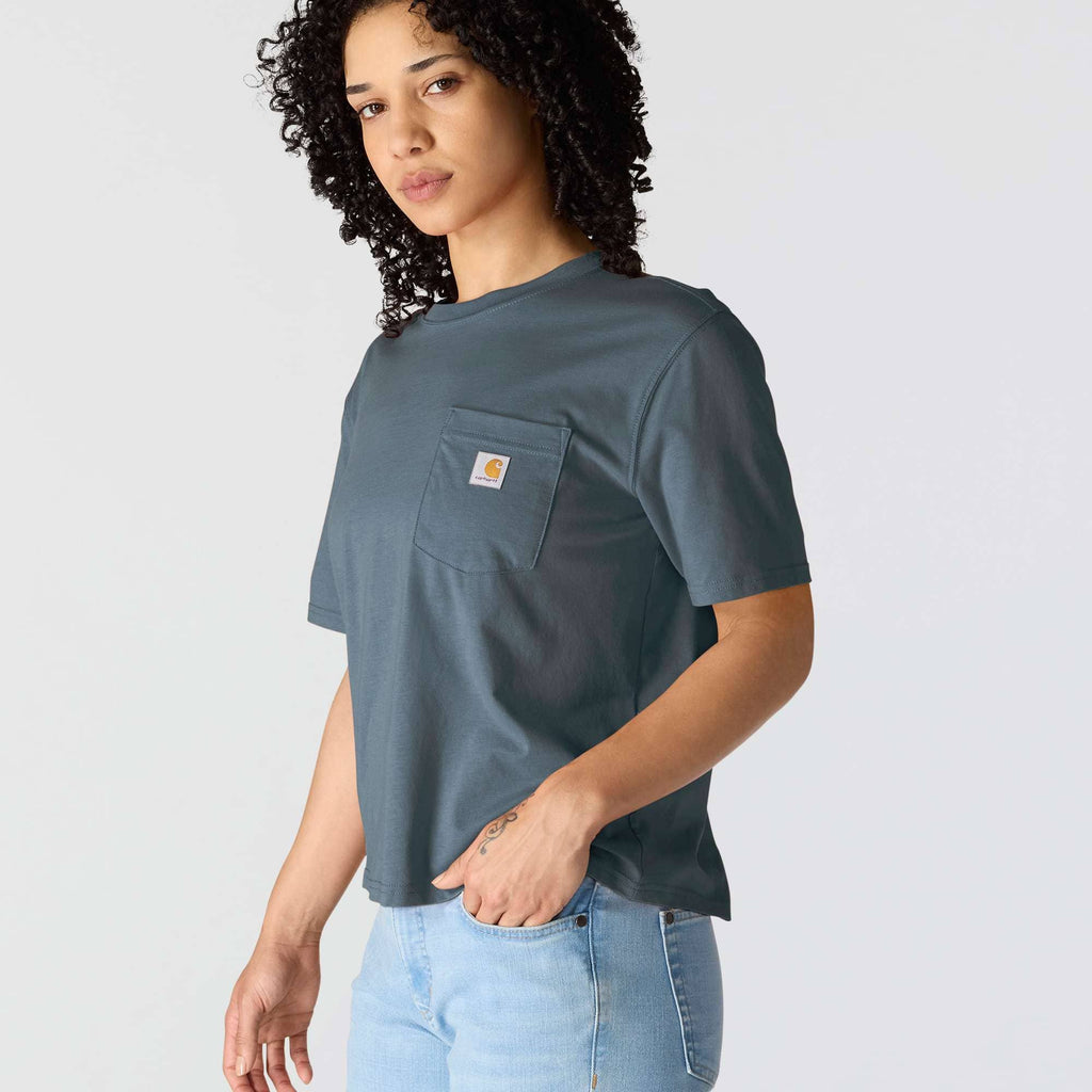 Women's tencel loose fit lightweight crewneck pocket t-shirt