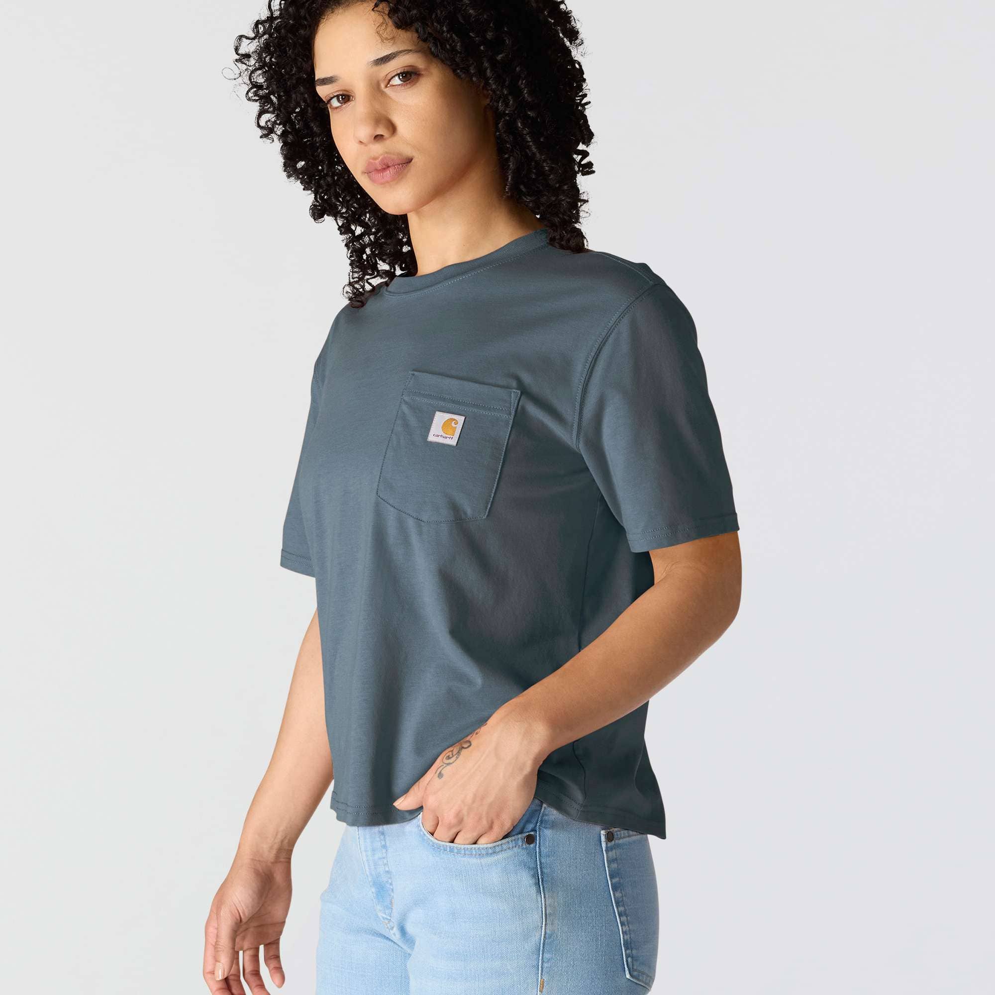 Women's tencel loose fit lightweight crewneck pocket t-shirt